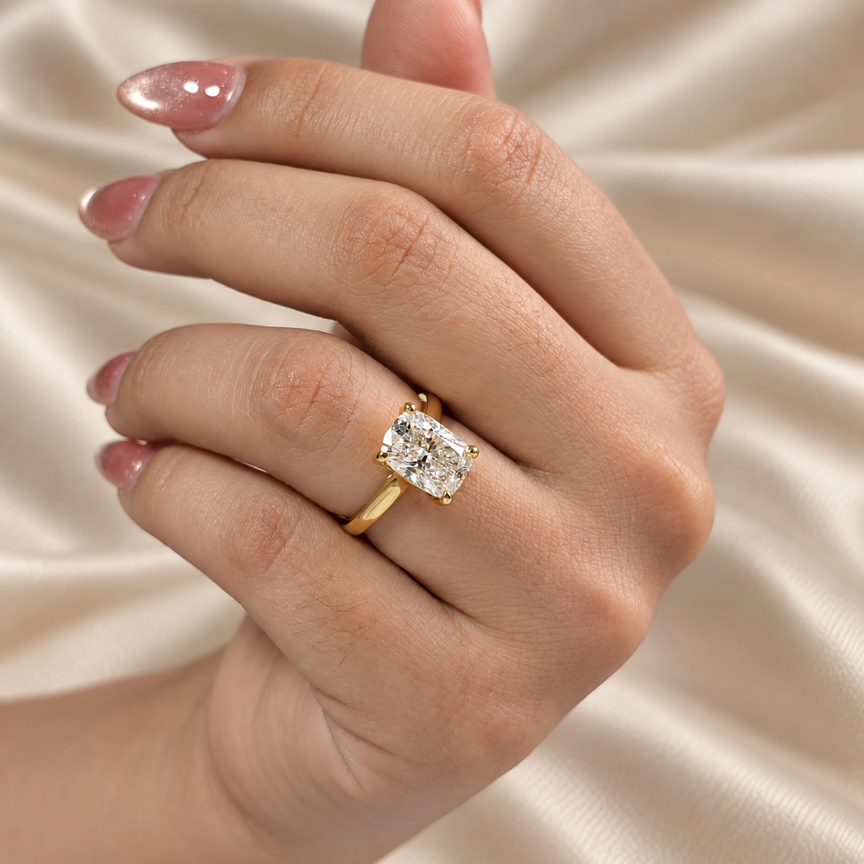 Cushion Lab Grown Diamond Ring Gold Solitaire Engagement Ring Elegant Bridal Ring
