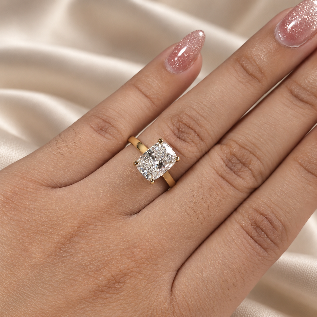 Cushion Lab Grown Diamond Ring Gold Solitaire Engagement Ring Elegant Bridal Ring