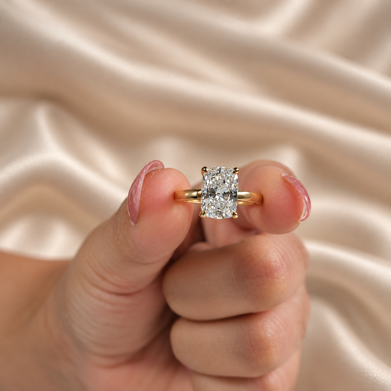 Cushion Lab Grown Diamond Ring Gold Solitaire Engagement Ring Elegant Bridal Ring