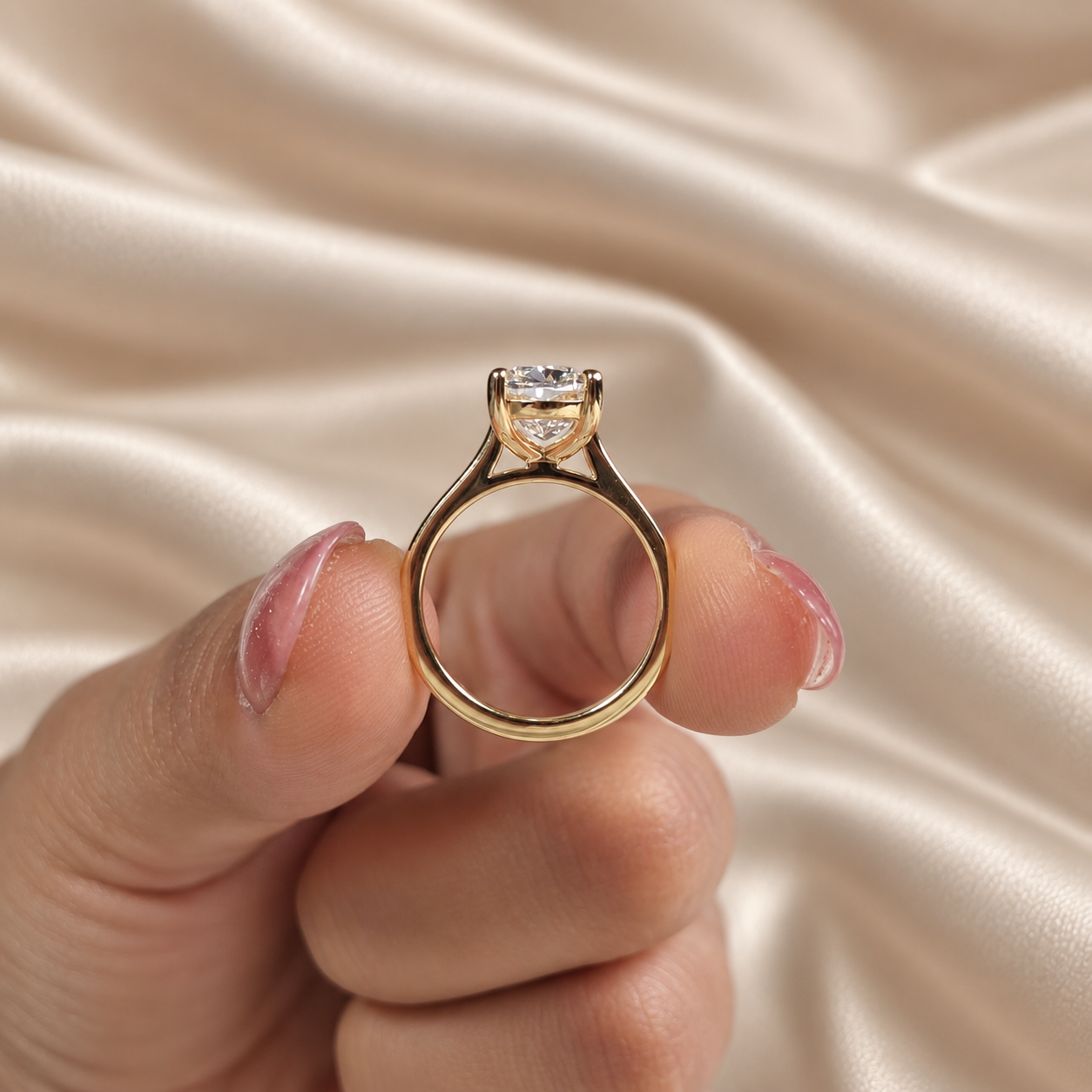 Cushion Lab Grown Diamond Ring Gold Solitaire Engagement Ring Elegant Bridal Ring