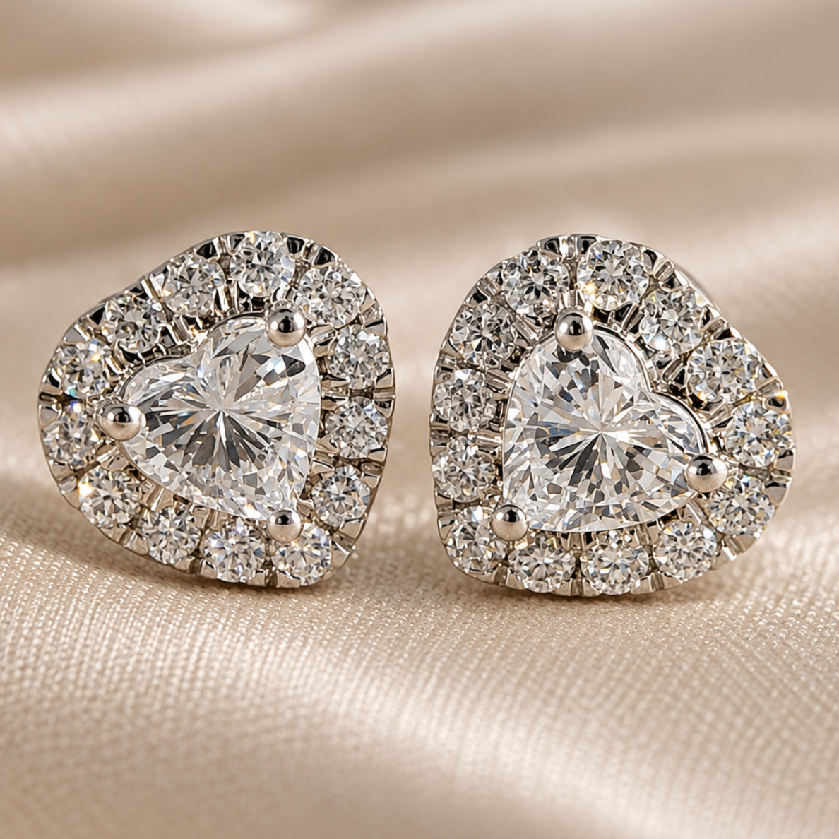 Heart Lab Grown Diamond Stud Earrings Halo Heart Earrings Romantic Bridal Jewelry