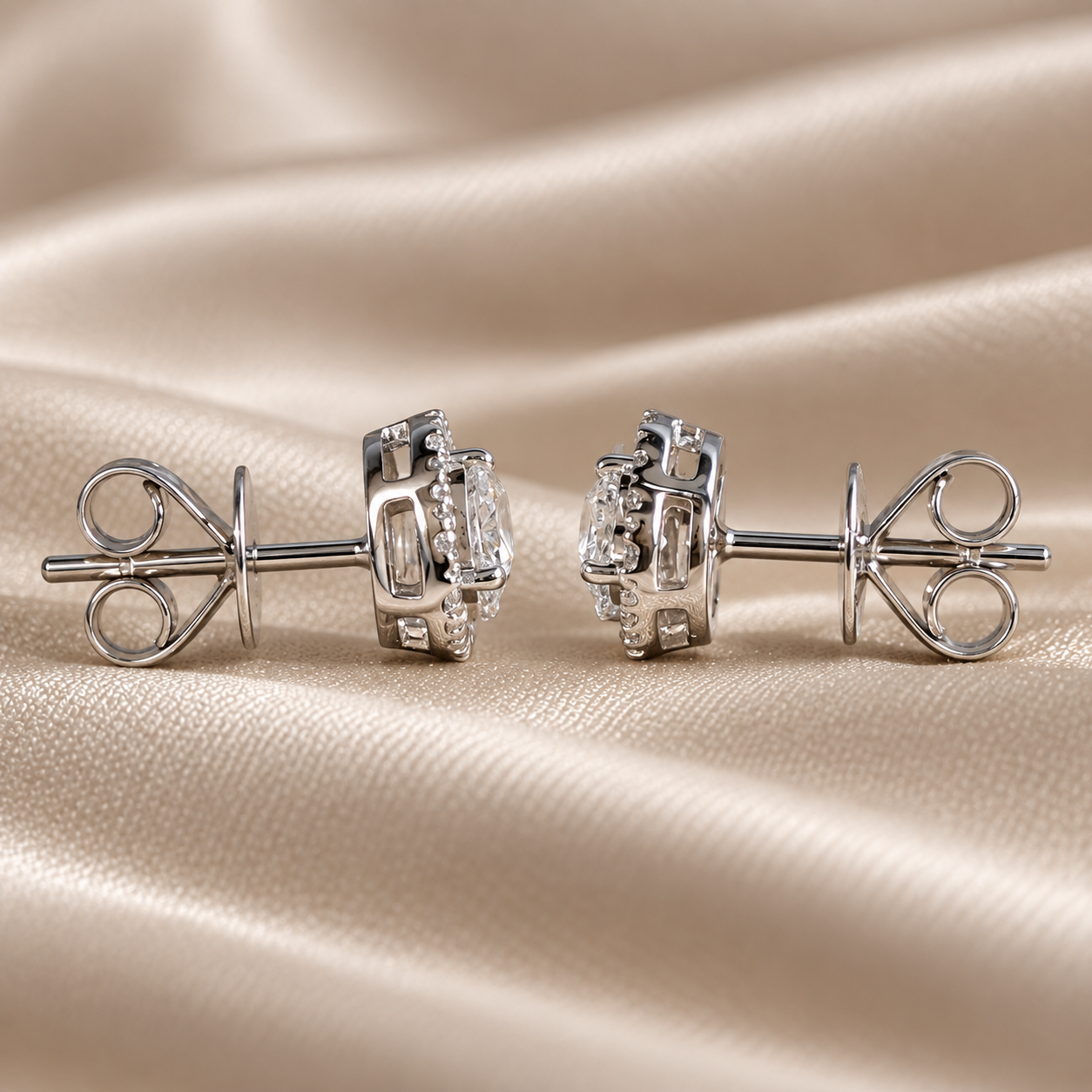 Heart Lab Grown Diamond Stud Earrings Halo Heart Earrings Romantic Bridal Jewelry