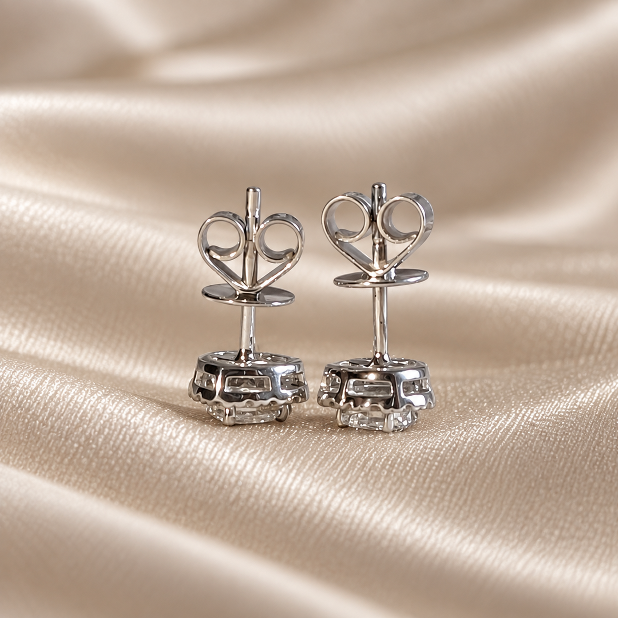 Heart Lab Grown Diamond Stud Earrings Halo Heart Earrings Romantic Bridal Jewelry