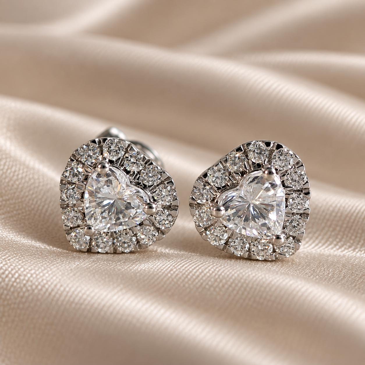 Heart Lab Grown Diamond Stud Earrings Halo Heart Earrings Romantic Bridal Jewelry