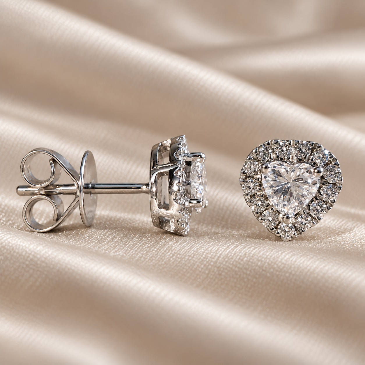 Heart Lab Grown Diamond Stud Earrings Halo Heart Earrings Romantic Bridal Jewelry