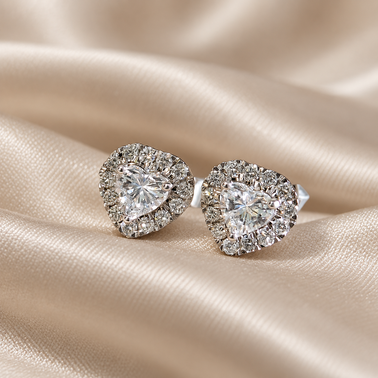 Heart Lab Grown Diamond Stud Earrings Halo Heart Earrings Romantic Bridal Jewelry