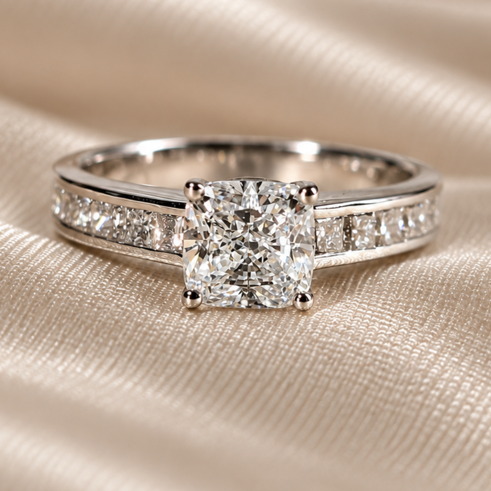 Cushion Lab Grown Diamond Classic Engagement Ring Diamond Band Classic Bridal Ring