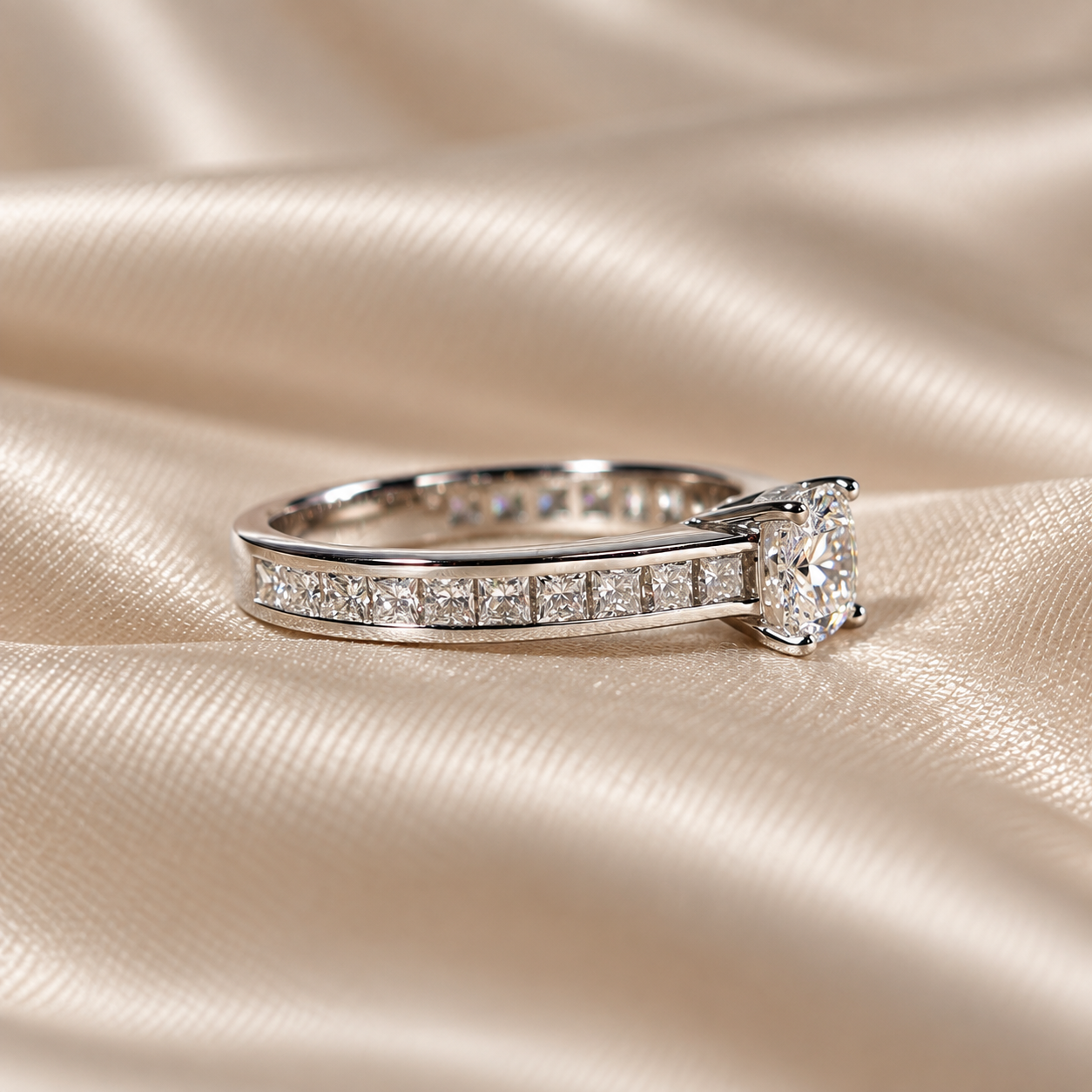 Cushion Lab Grown Diamond Classic Engagement Ring Diamond Band Classic Bridal Ring