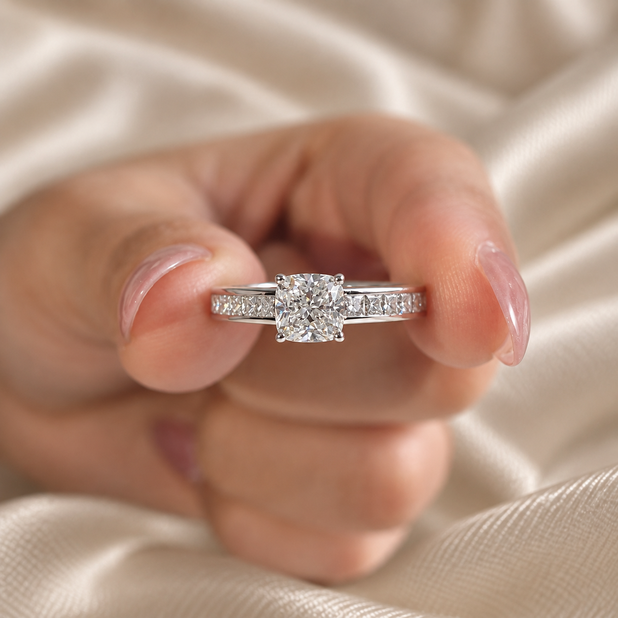 Cushion Lab Grown Diamond Classic Engagement Ring Diamond Band Classic Bridal Ring