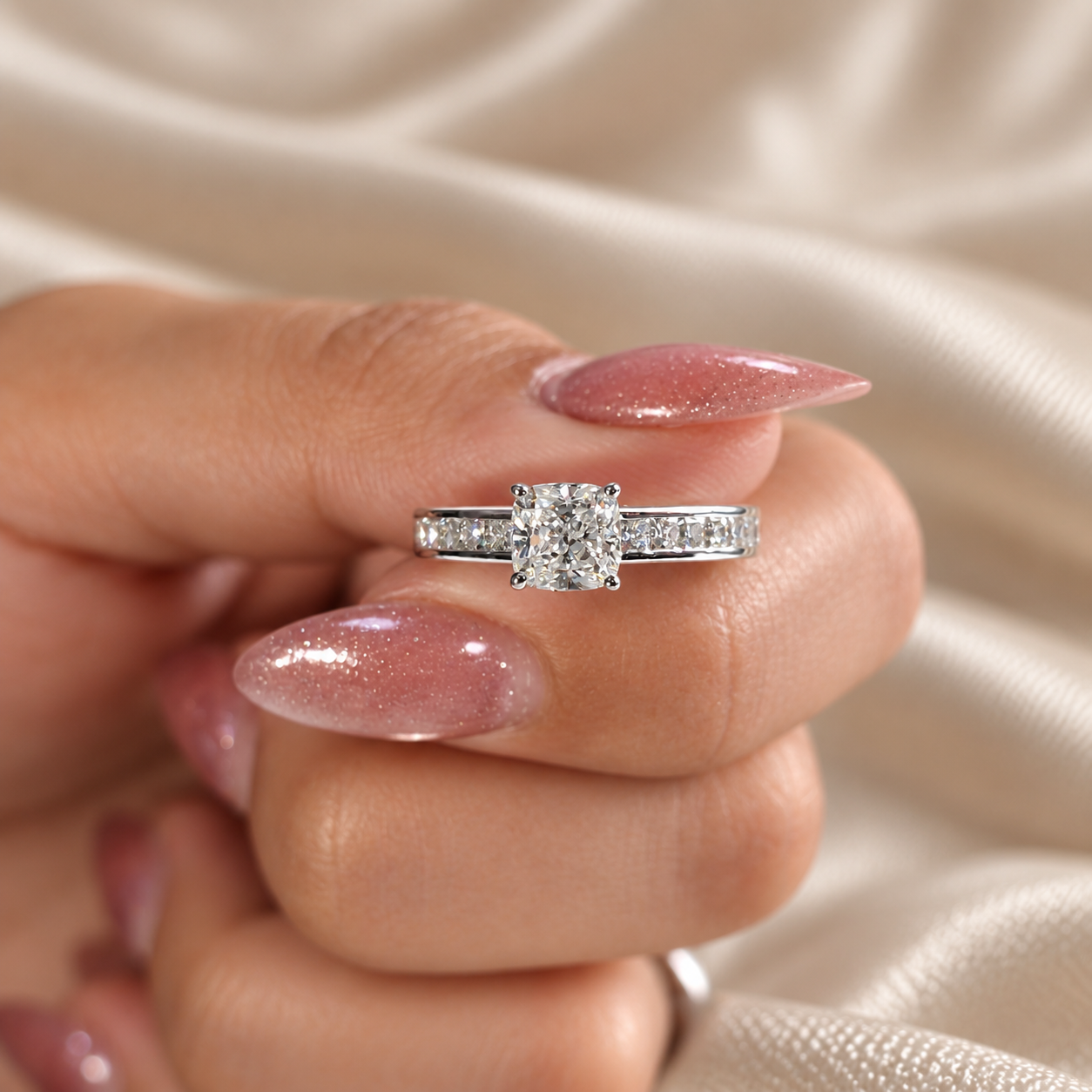 Cushion Lab Grown Diamond Classic Engagement Ring Diamond Band Classic Bridal Ring