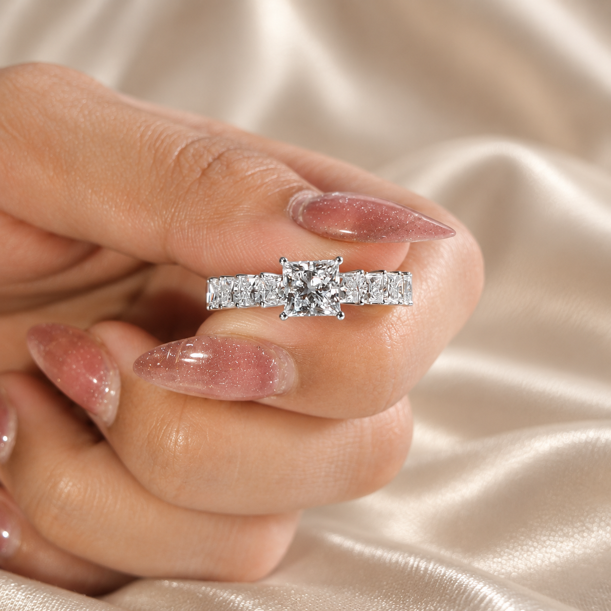 Princess Cut Diamond Engagement Ring Diamond Wedding Band Classic Elegant Bridal Jewelry