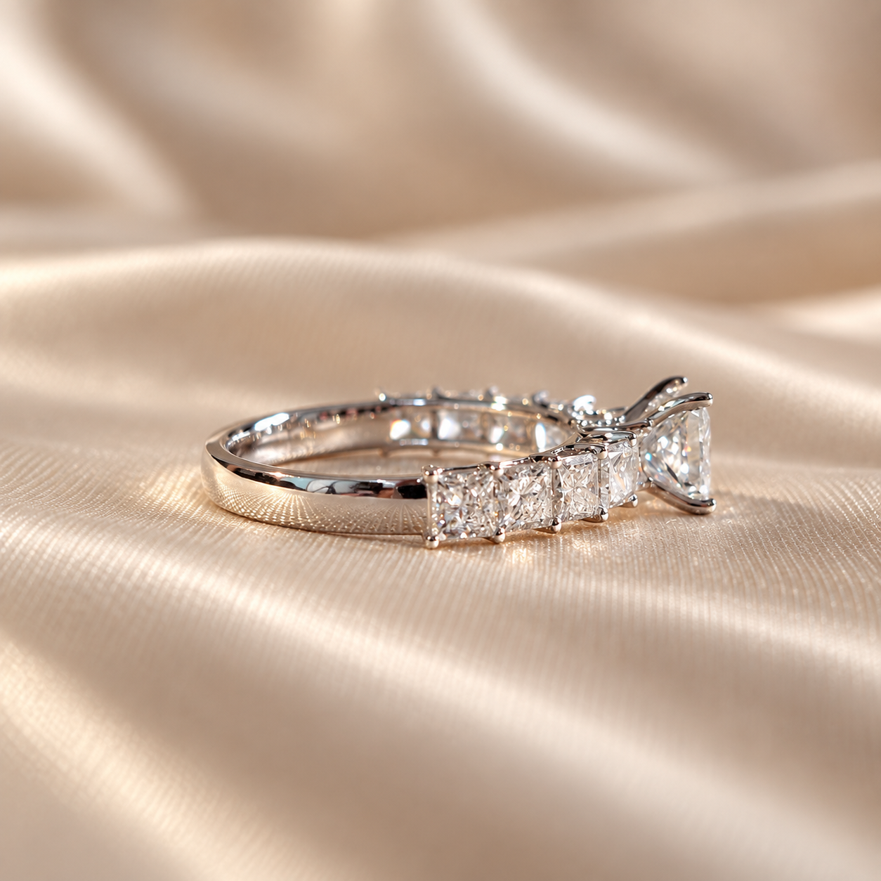 Princess Cut Diamond Engagement Ring Diamond Wedding Band Classic Elegant Bridal Jewelry