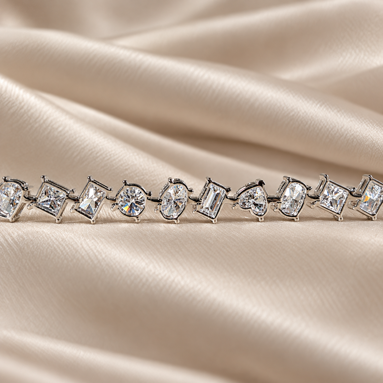 Multi Shape Lab Grown Diamond Tennis Bracelet Mixed Cut Diamond Bracelet Bridal Jewelry