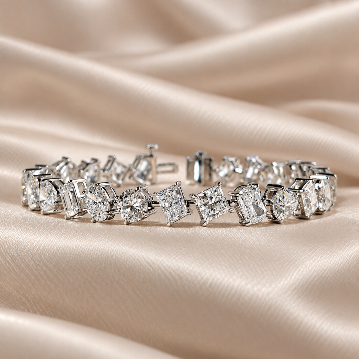 Multi Shape Lab Grown Diamond Tennis Bracelet Mixed Cut Diamond Bracelet Bridal Jewelry