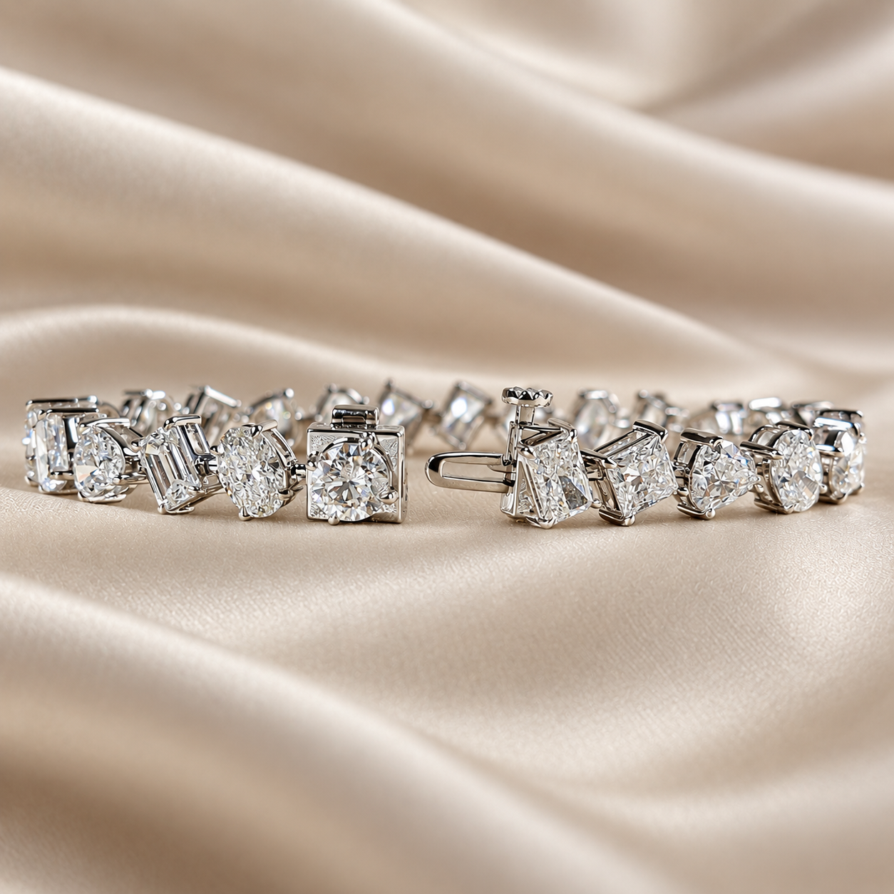 Multi Shape Lab Grown Diamond Tennis Bracelet Mixed Cut Diamond Bracelet Bridal Jewelry