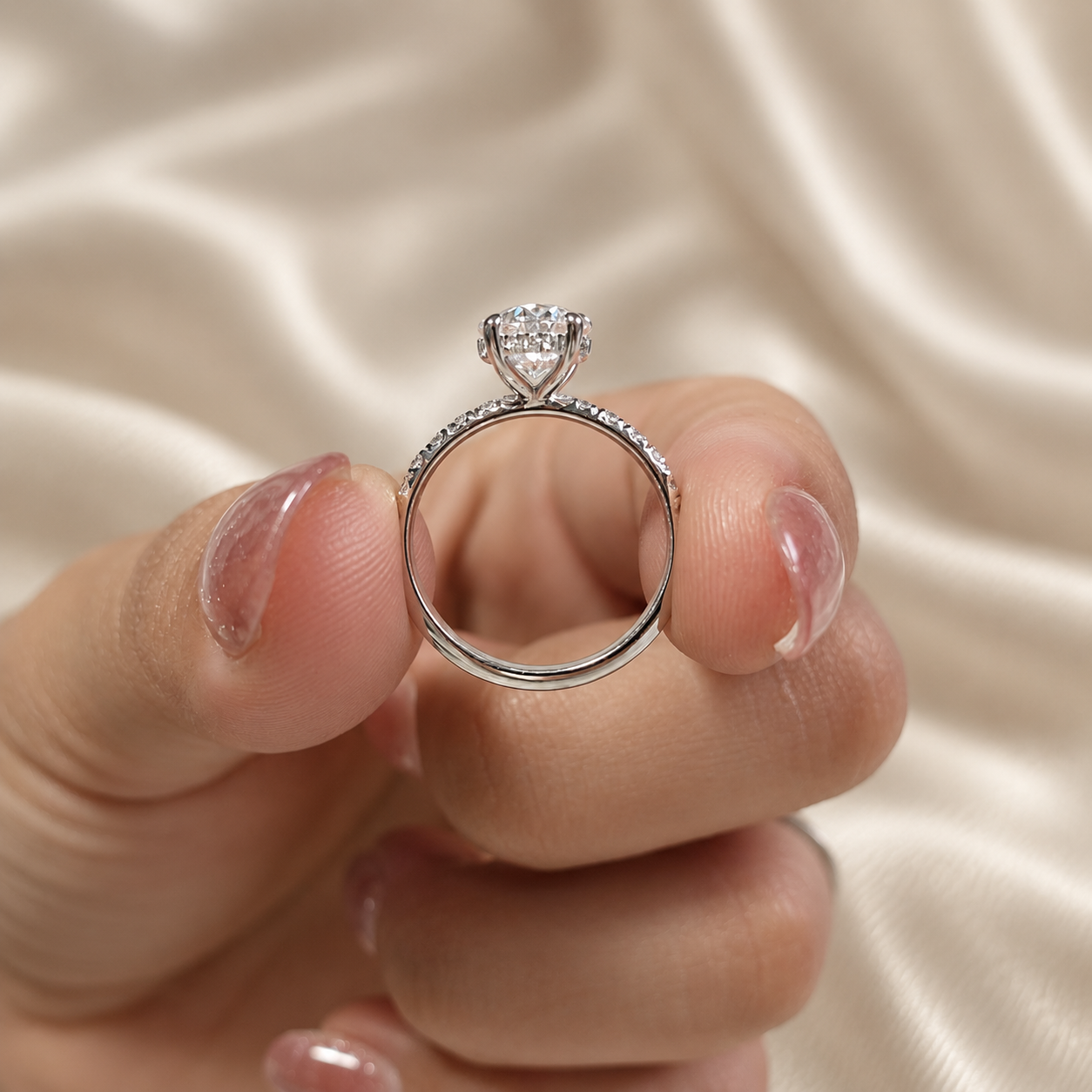 Oval Lab Grown Diamond Engagement Ring Pave Wedding Ring Minimalist Classic Bridal Fine Jewelry
