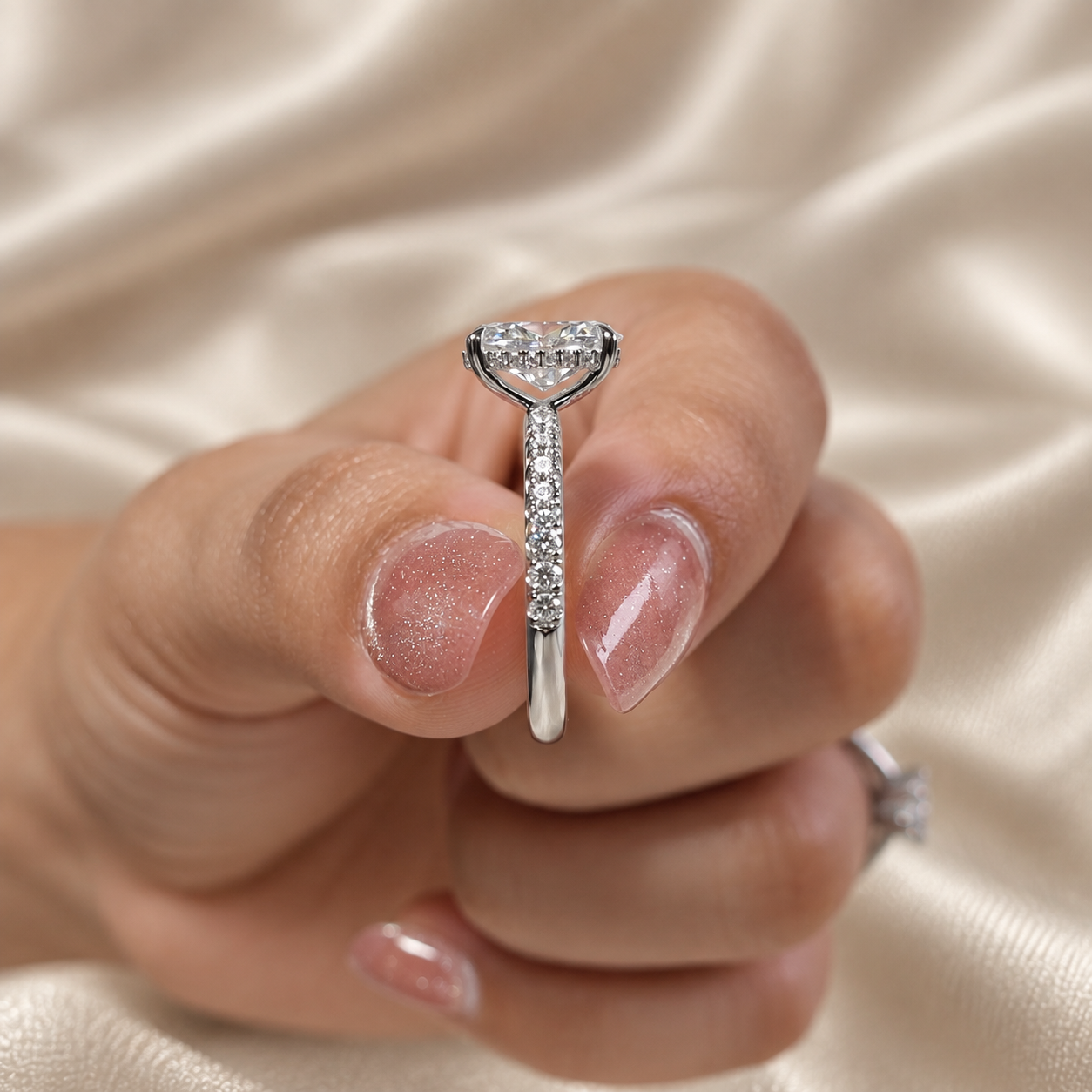 Oval Lab Grown Diamond Engagement Ring Pave Wedding Ring Minimalist Classic Bridal Fine Jewelry