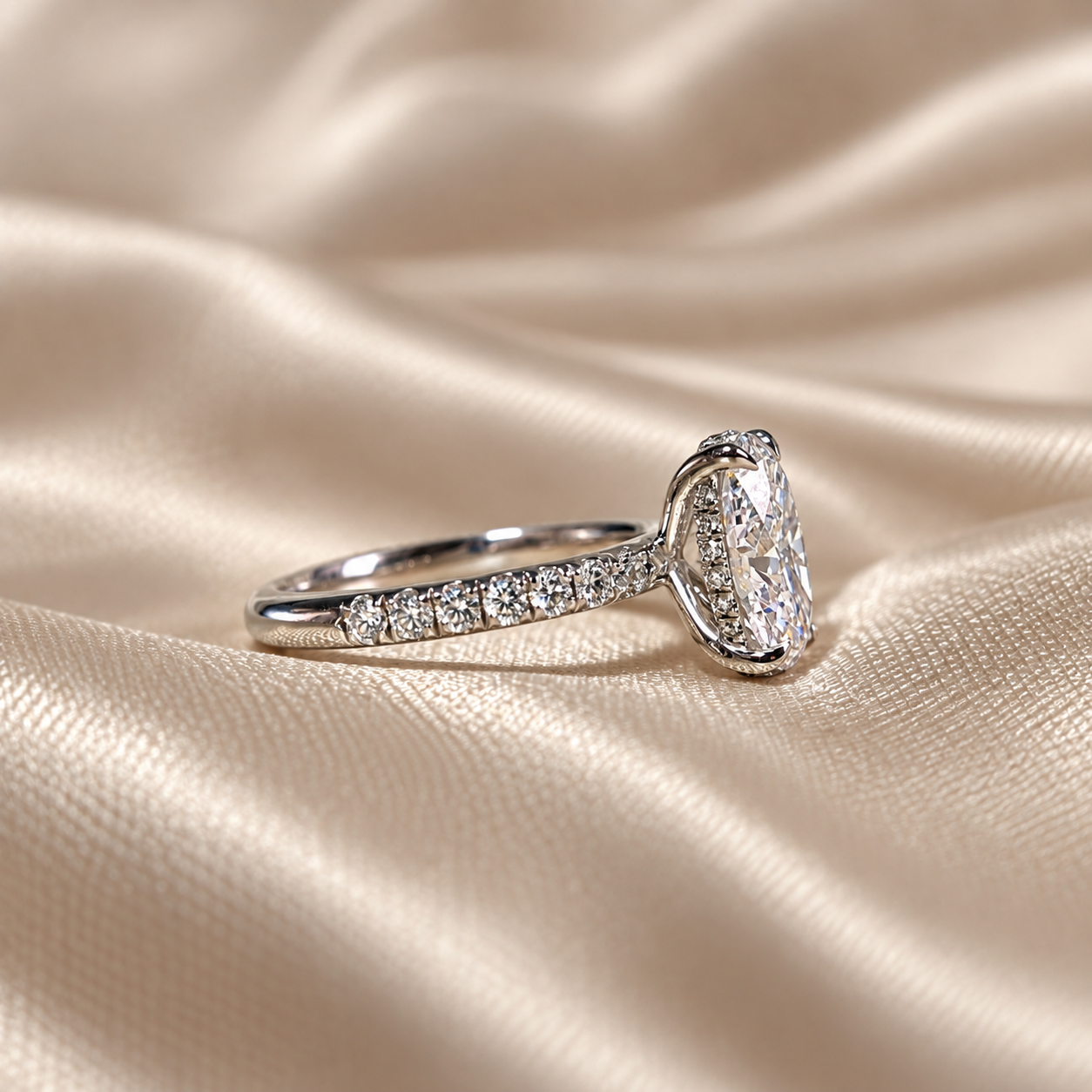 Oval Lab Grown Diamond Engagement Ring Pave Wedding Ring Minimalist Classic Bridal Fine Jewelry