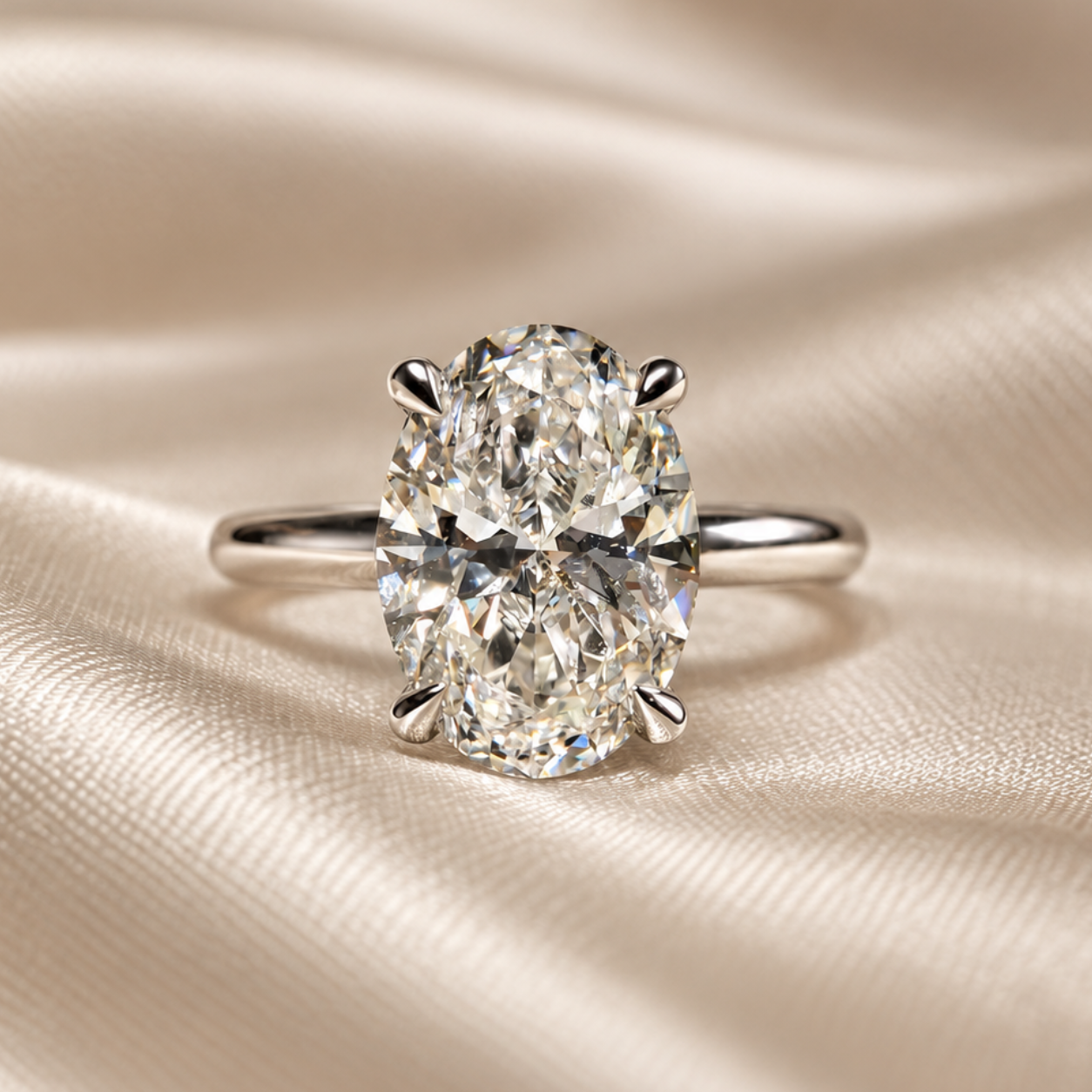 Oval Cut Lab Grown Diamond Engagement Ring Solitaire Classic Bridal Jewelry