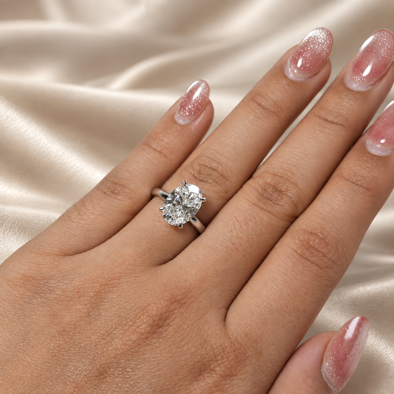 Oval Cut Lab Grown Diamond Engagement Ring Solitaire Classic Bridal Jewelry
