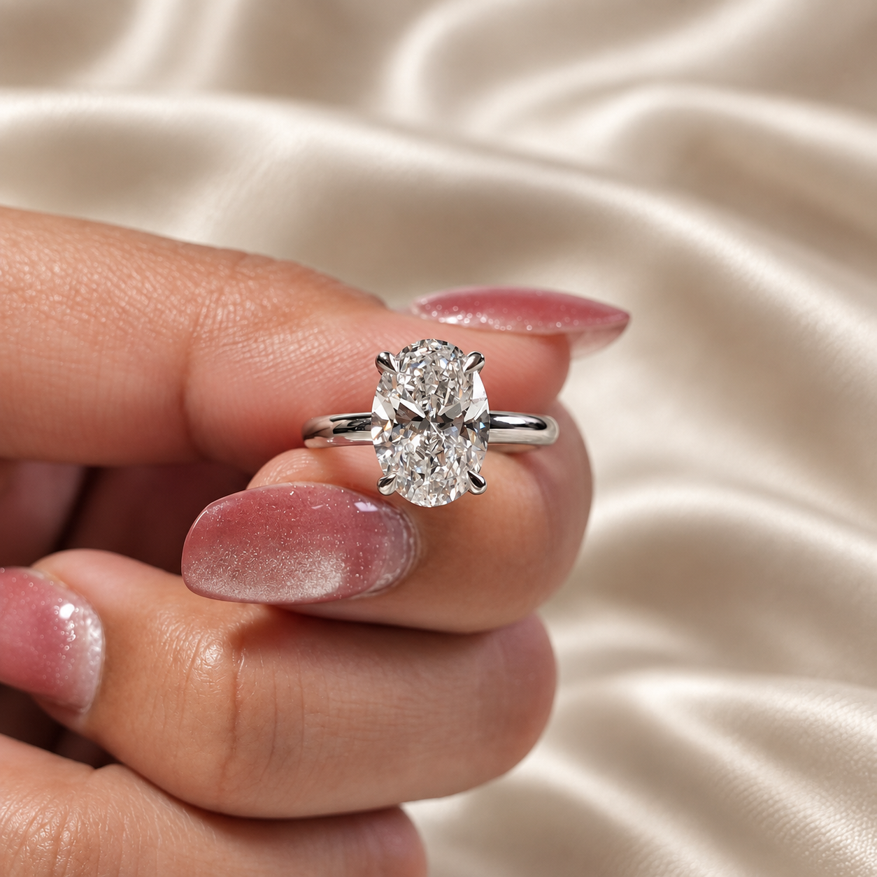 Oval Cut Lab Grown Diamond Engagement Ring Solitaire Classic Bridal Jewelry