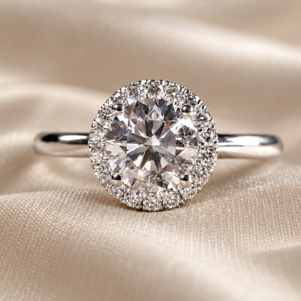 Round Lab Grown Diamond Halo Timeless Engagement Ring Classic Elegant Bridal Diamond Ring