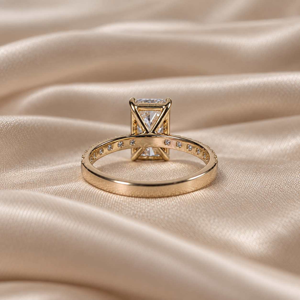 Radiant Cut Lab Grown Diamond Engagement Ring Pavé Minimalist Wedding Band