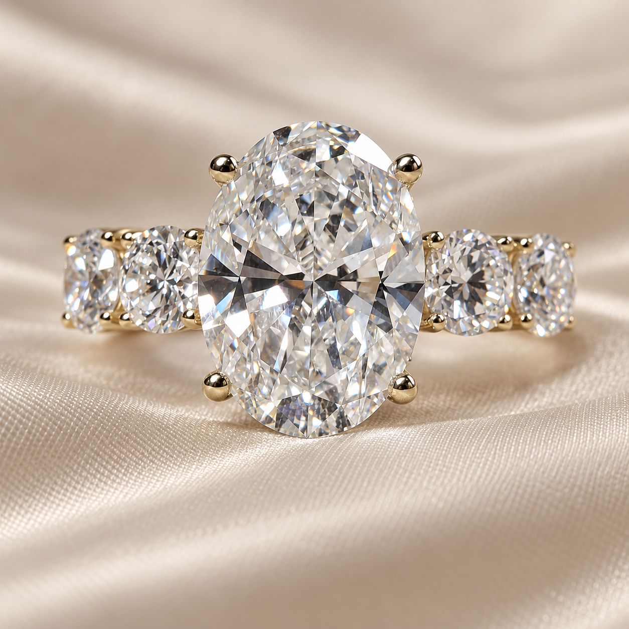 Oval Lab Grown Diamond Sparkling Three Stone Engagement Ring Classic Diamond Band Bridal Ring