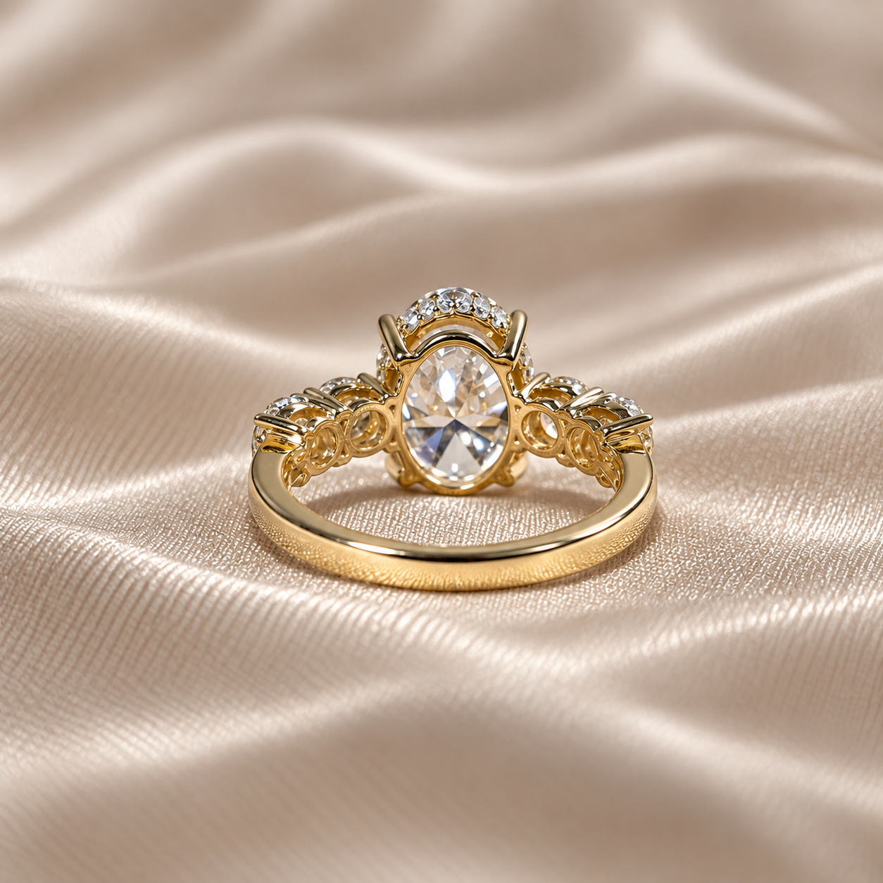 Oval Lab Grown Diamond Sparkling Three Stone Engagement Ring Classic Diamond Band Bridal Ring
