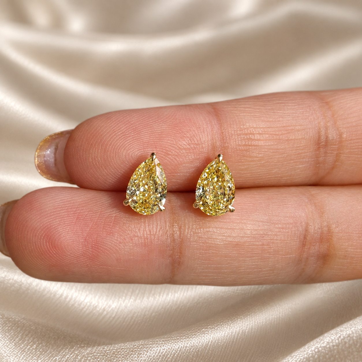 Yellow Pear Cut Lab Grown Diamond Stud Earrings Gold Teardrop Earrings
