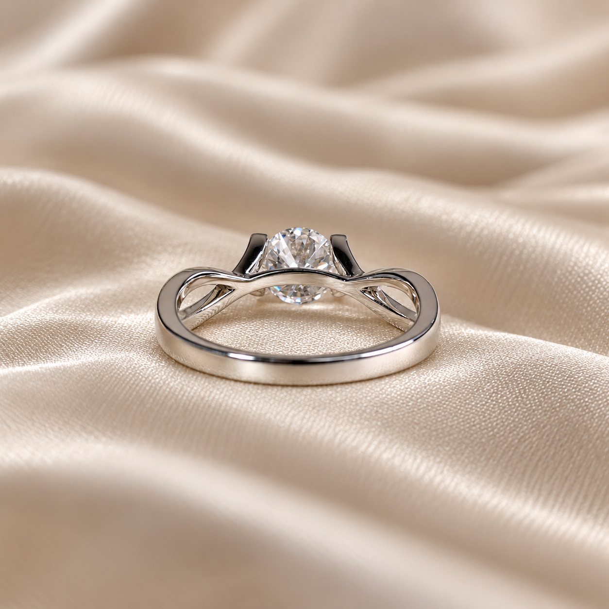 Round Lab Grown Diamond Engagement Ring Twisted Solitaire Ring
