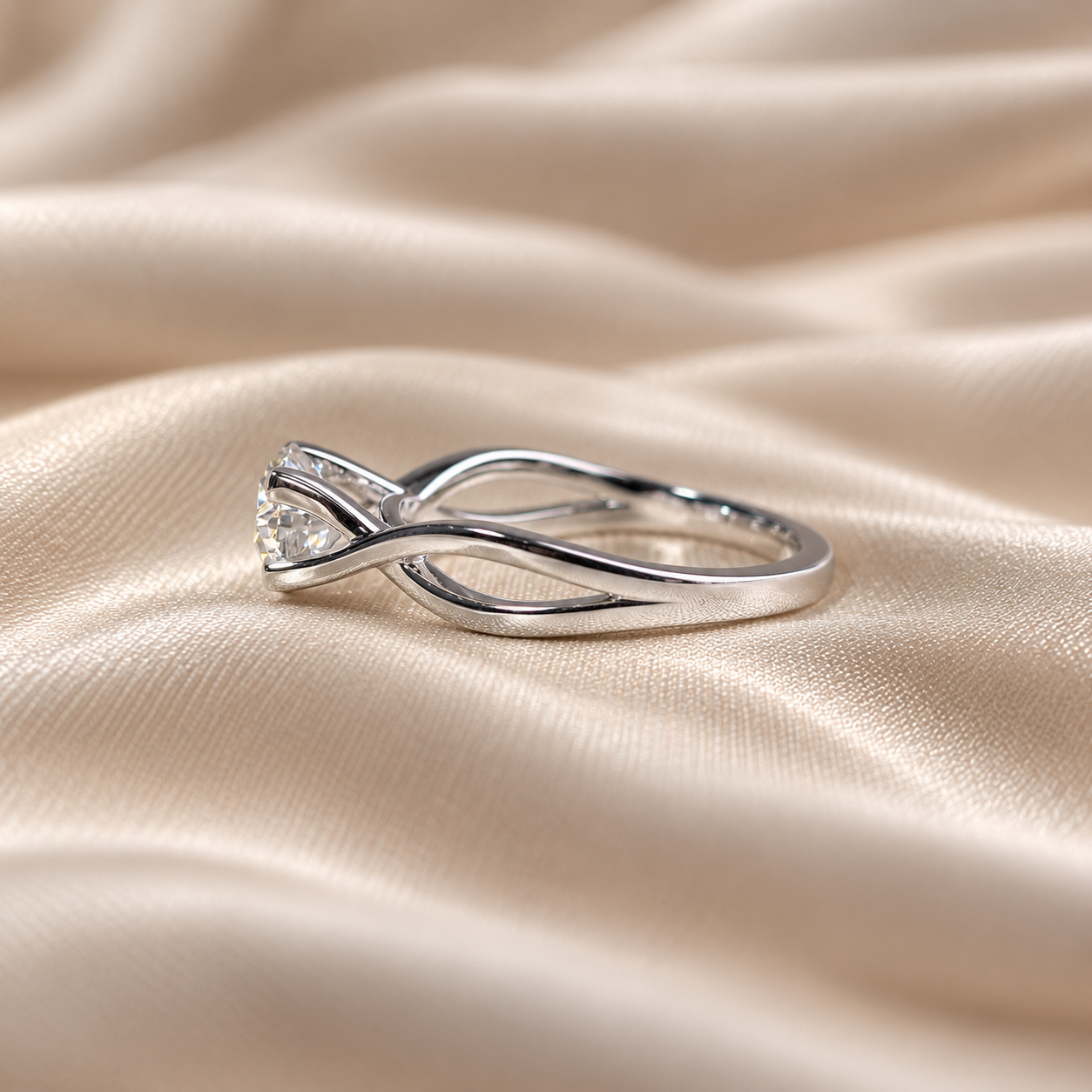 Round Lab Grown Diamond Engagement Ring Twisted Solitaire Ring