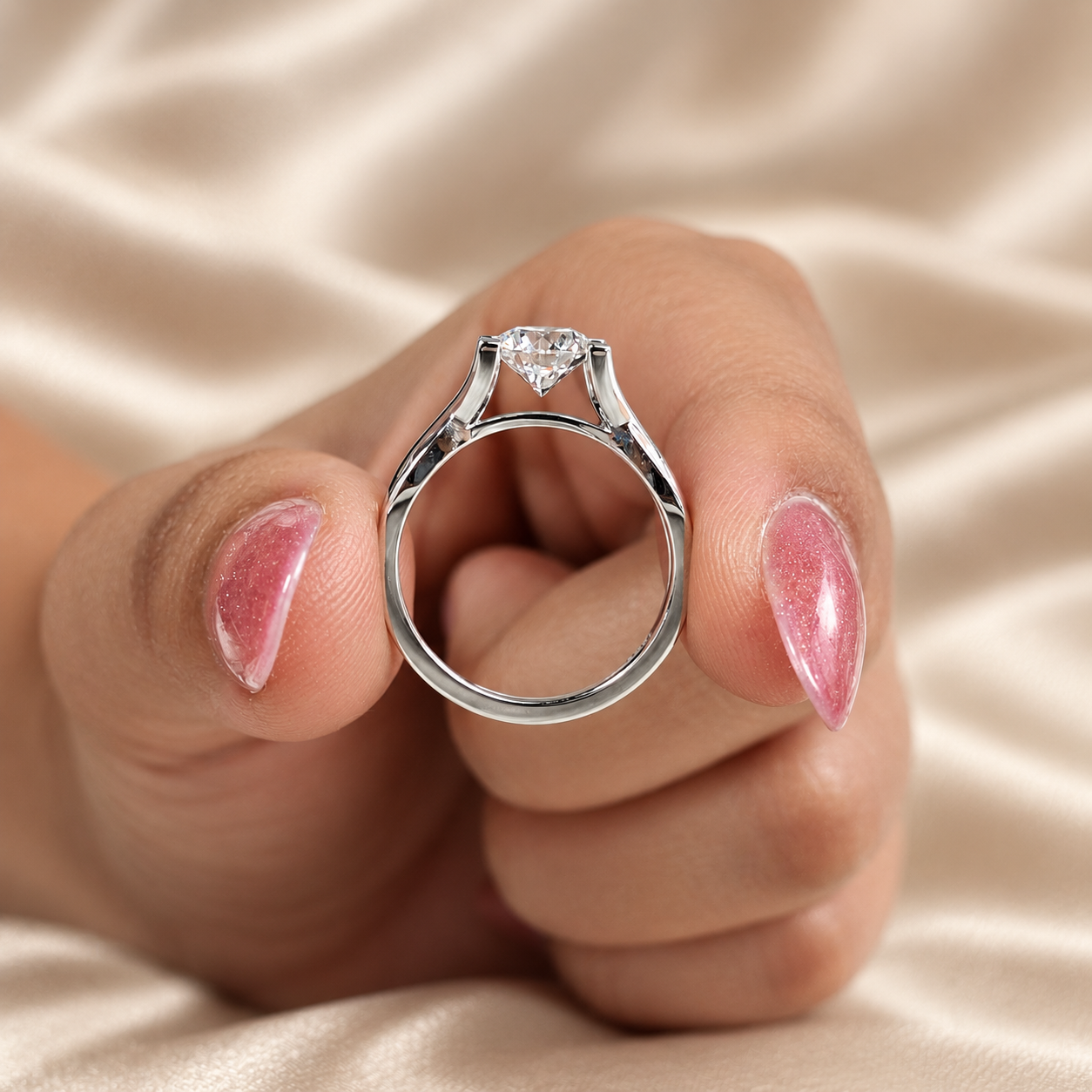 Round Lab Grown Diamond Engagement Ring Twisted Solitaire Ring