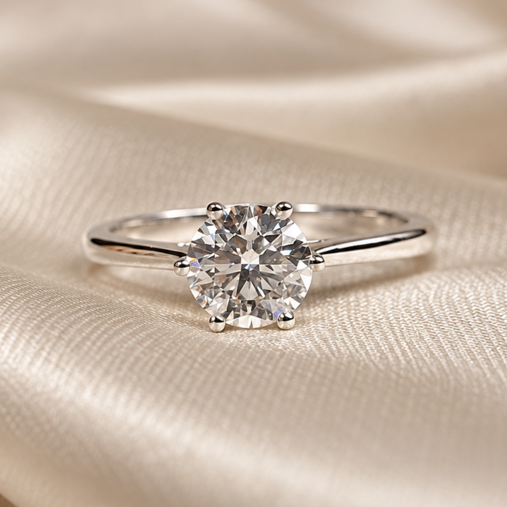 Round Lab Grown Diamond Timeless Basket Setting Minimalist Solitaire Engagement Ring