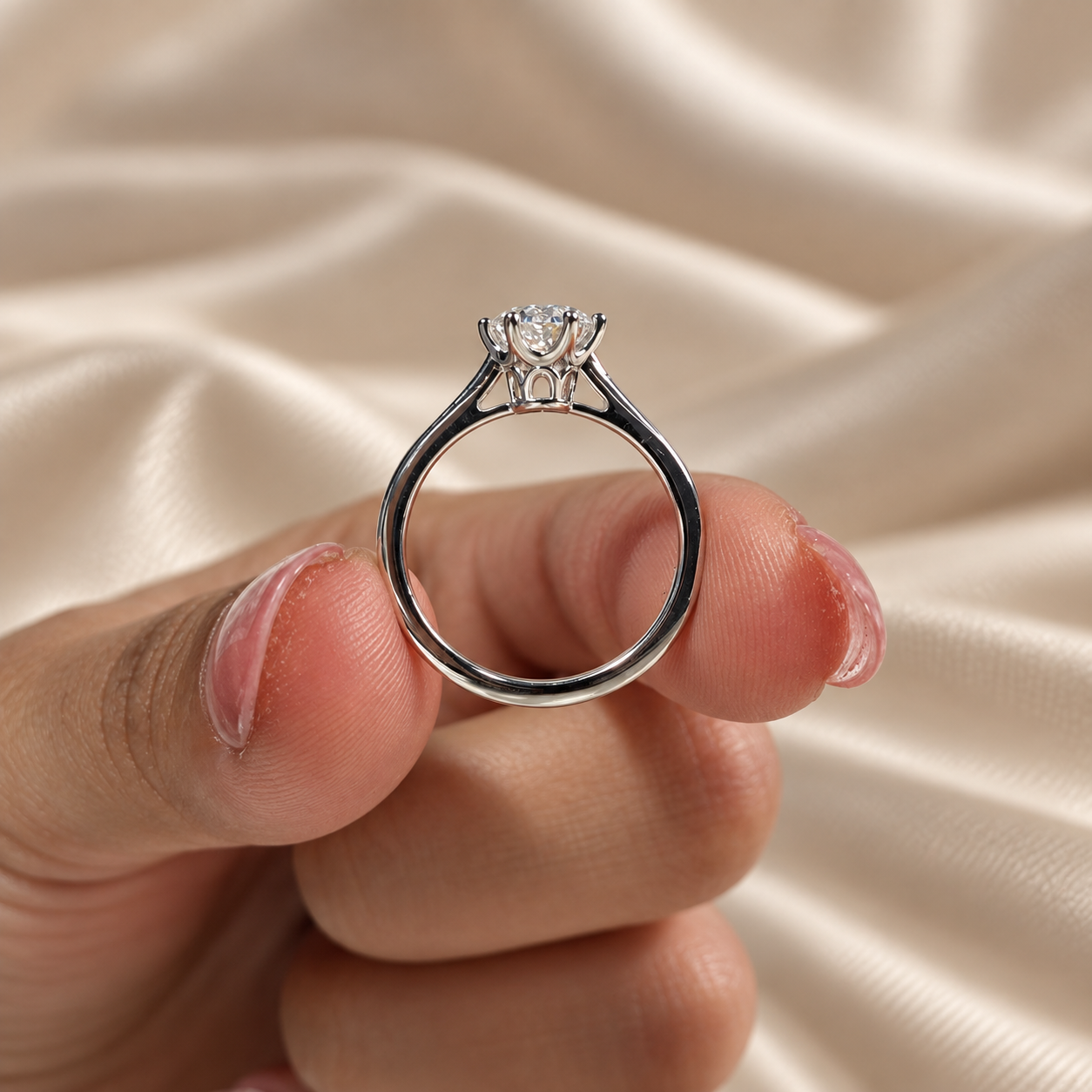Round Lab Grown Diamond Timeless Basket Setting Minimalist Solitaire Engagement Ring