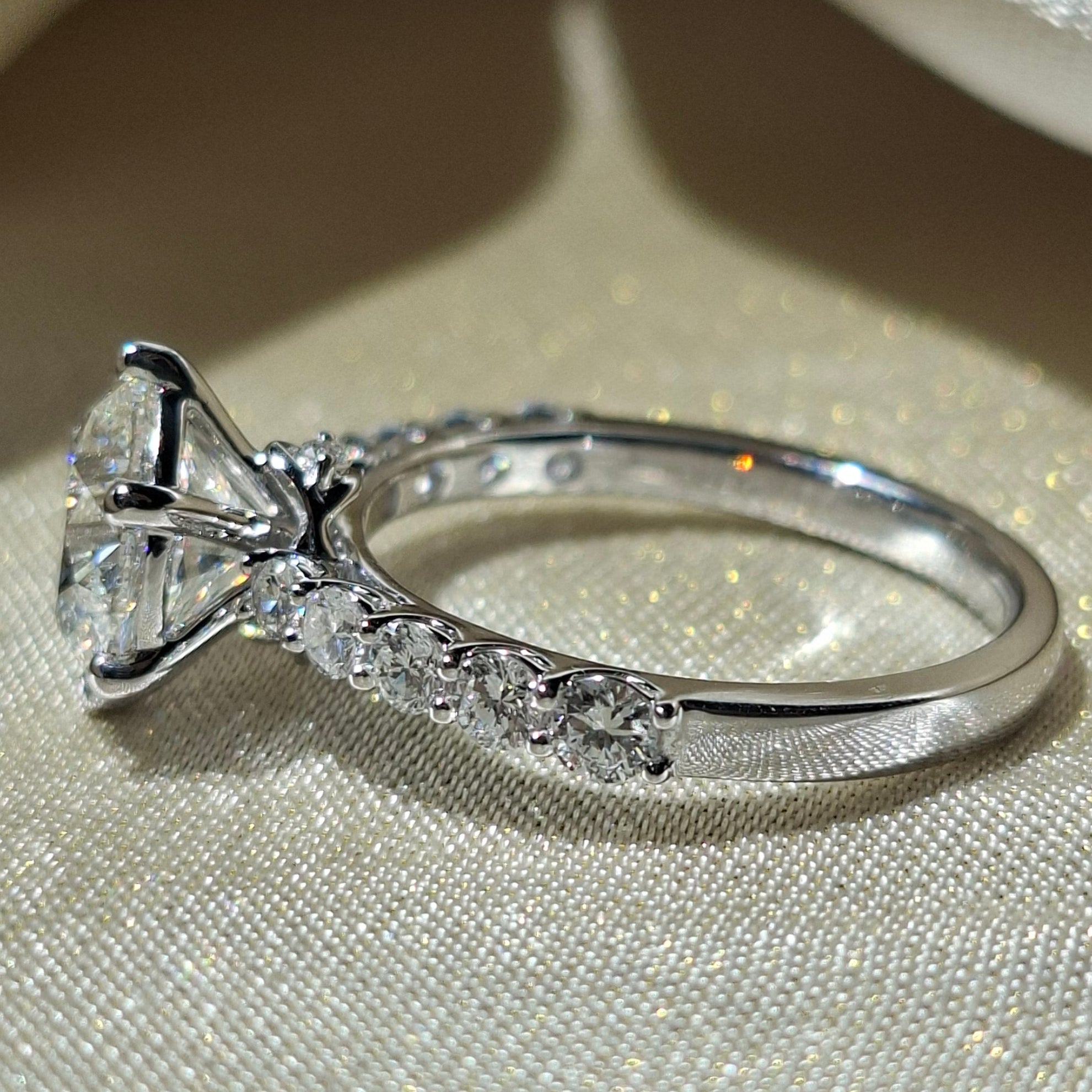 2 Carat Round Cut Lab Grown Diamond Engagement Ring Pavé Wedding Solitaire Promise Ring