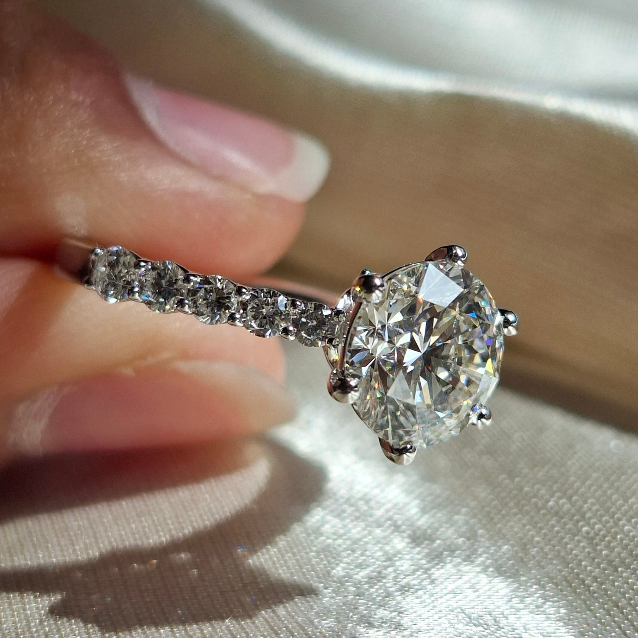 2 Carat Round Cut Lab Grown Diamond Engagement Ring Pavé Wedding Solitaire Promise Ring
