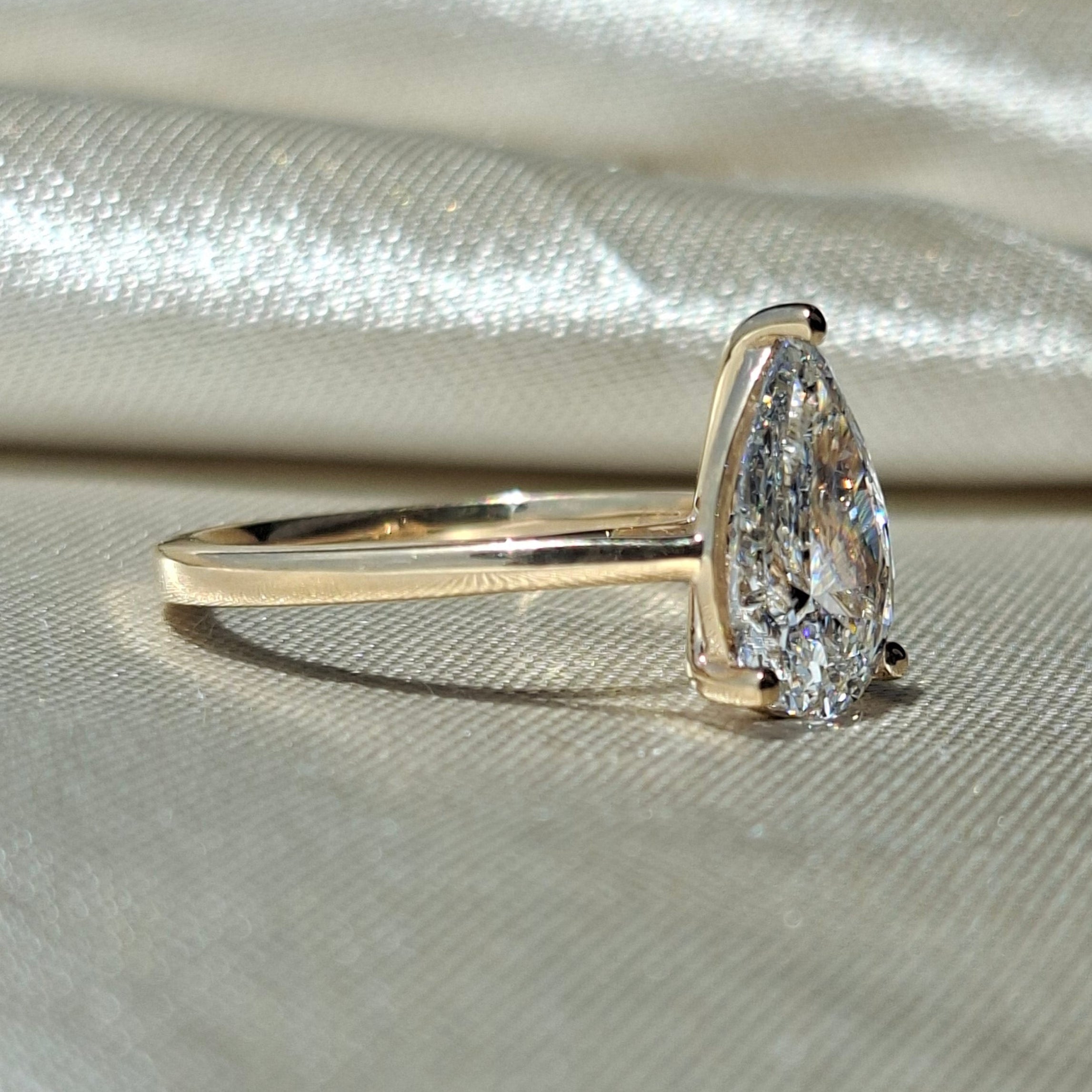 2 Carat Pear Cut Lab Grown Diamond Solitaire Engagement Ring Teardrop Promise Minimalist Proposal Ring