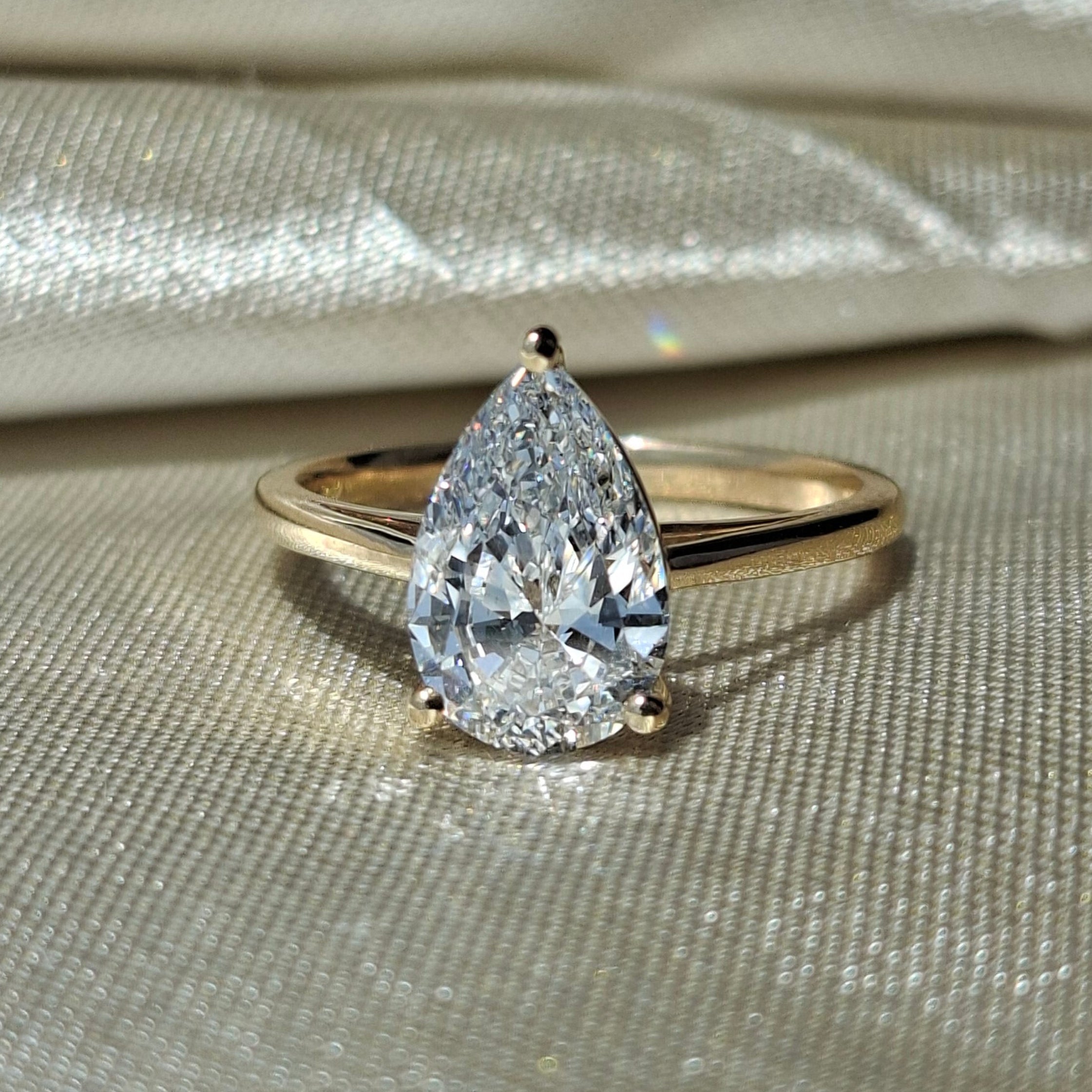 2 Carat Pear Cut Lab Grown Diamond Solitaire Engagement Ring Teardrop Promise Minimalist Proposal Ring
