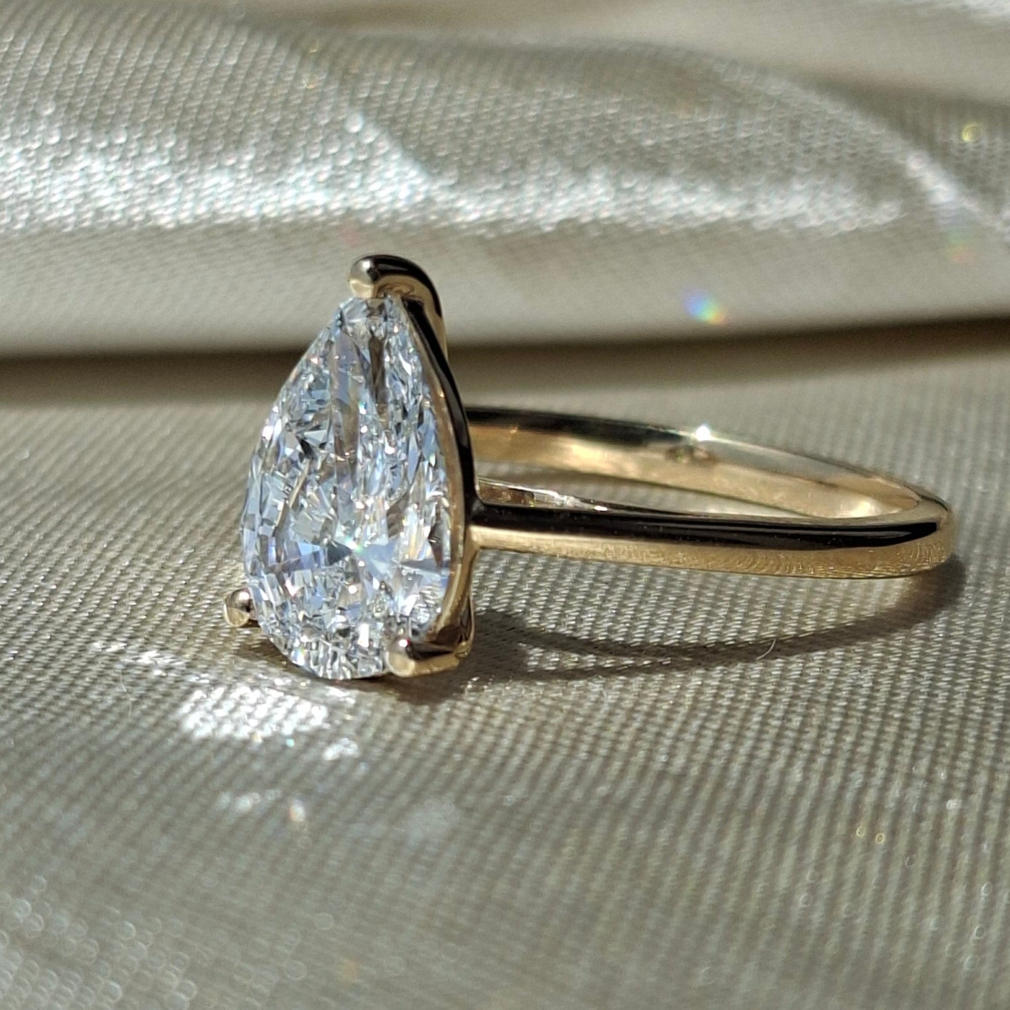 2 Carat Pear Cut Lab Grown Diamond Solitaire Engagement Ring Teardrop Promise Minimalist Proposal Ring