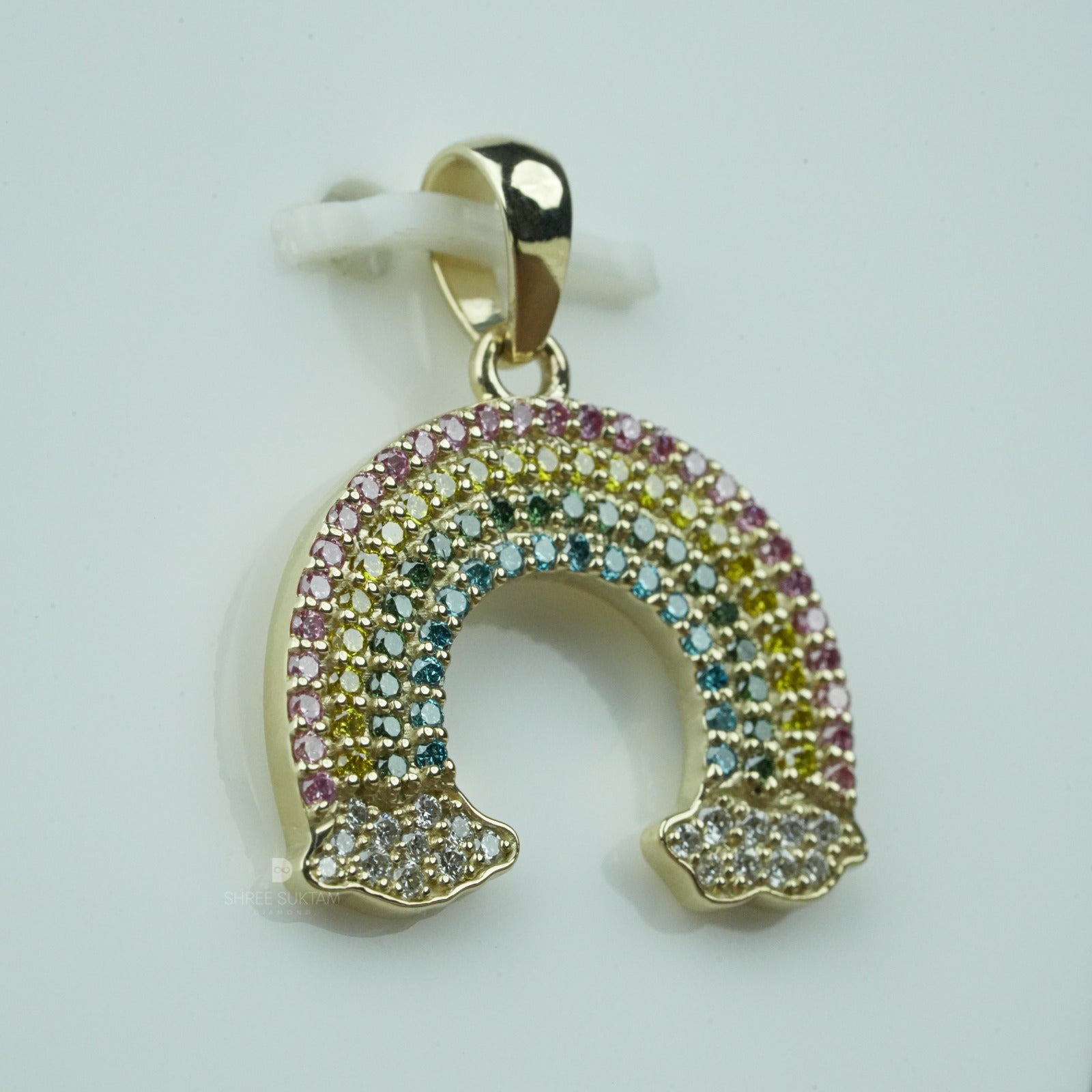 Rainbow Lab Grown Diamond Cloud Pendant Gold Crystal Charm