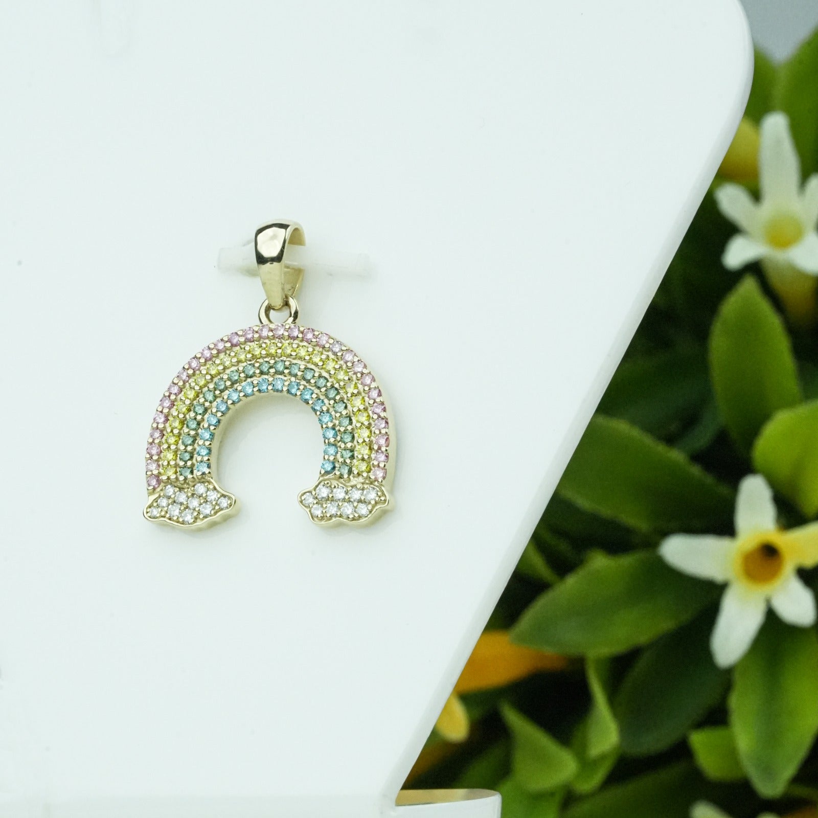 Rainbow Lab Grown Diamond Cloud Pendant Gold Crystal Charm