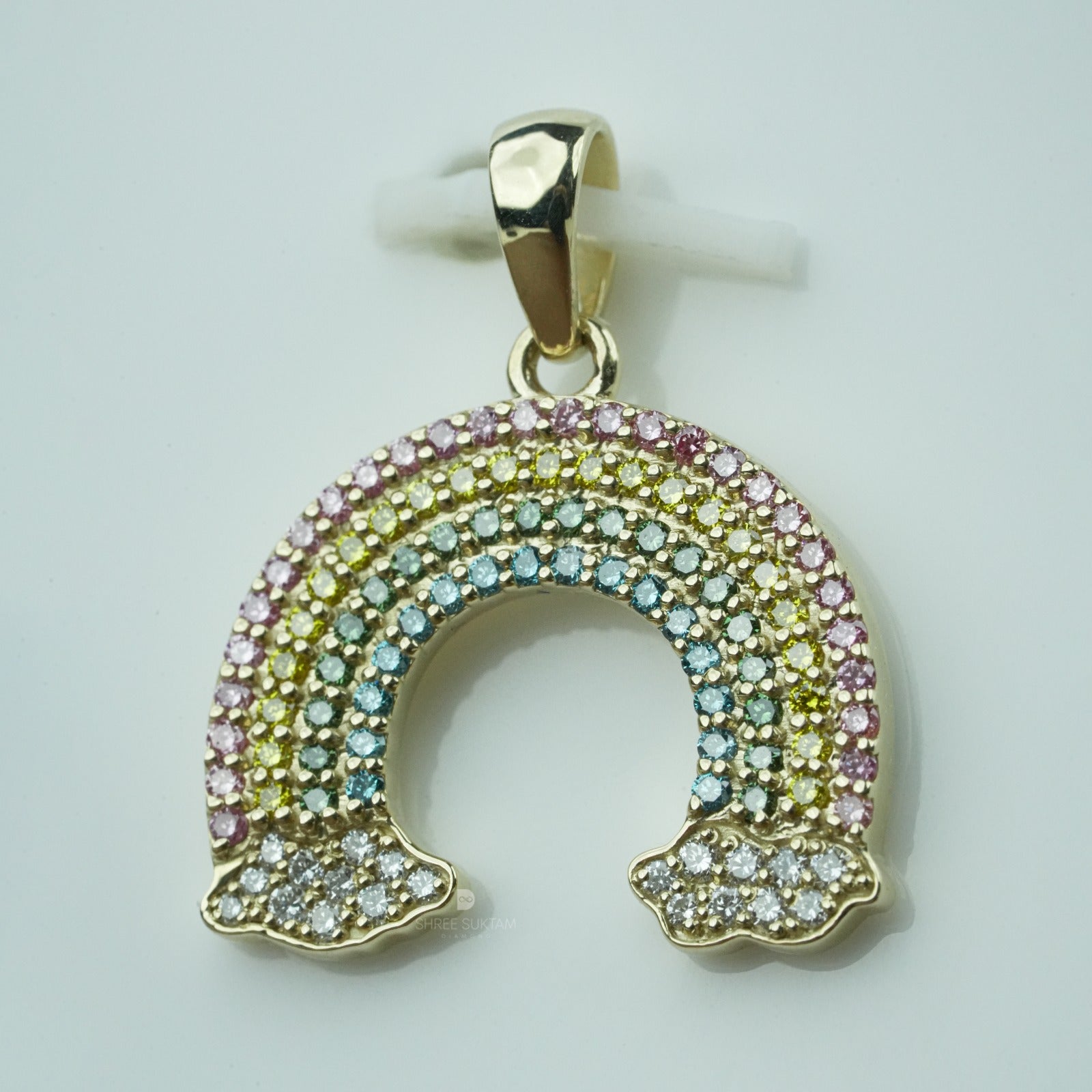 Rainbow Lab Grown Diamond Cloud Pendant Gold Crystal Charm