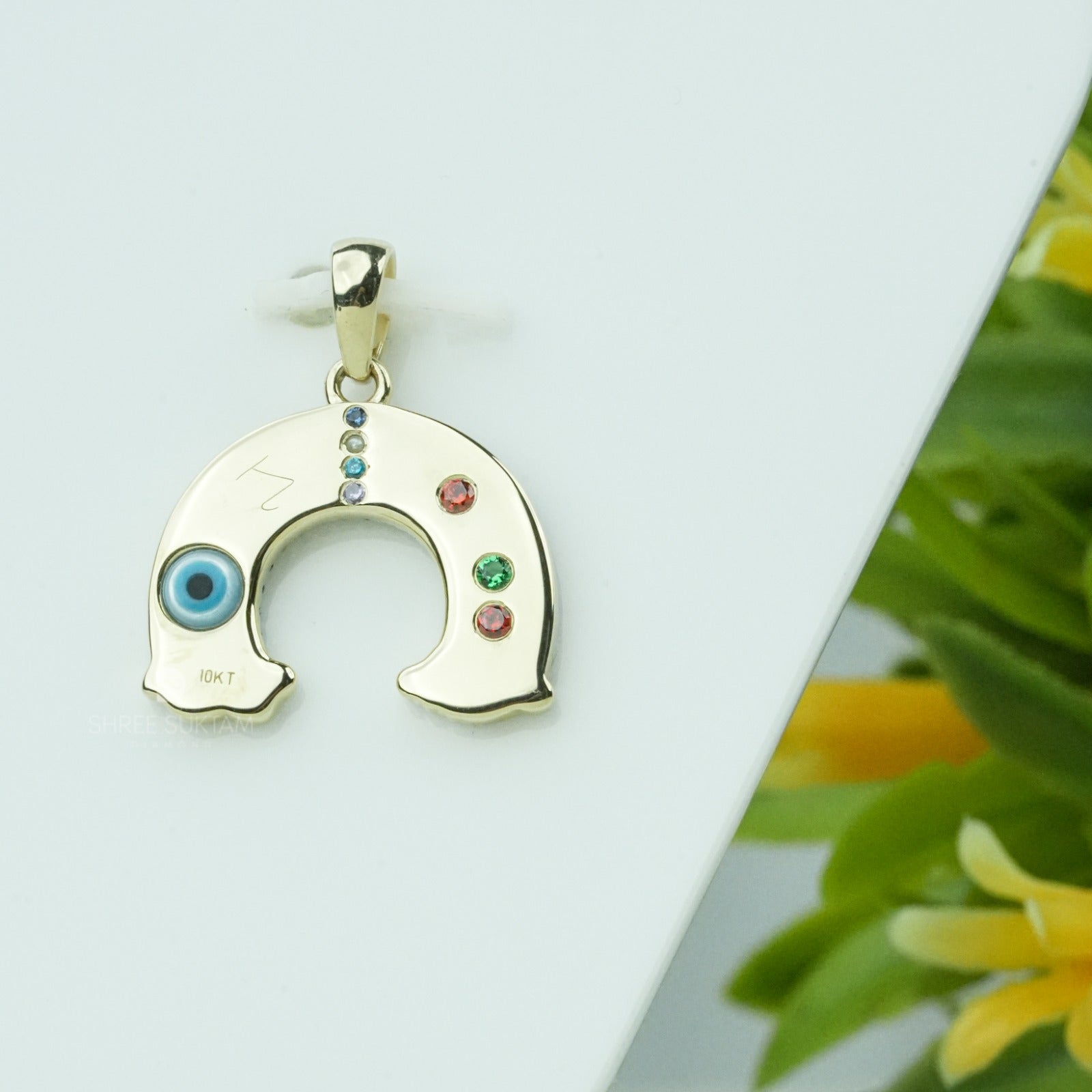 Rainbow Lab Grown Diamond Cloud Pendant Gold Crystal Charm