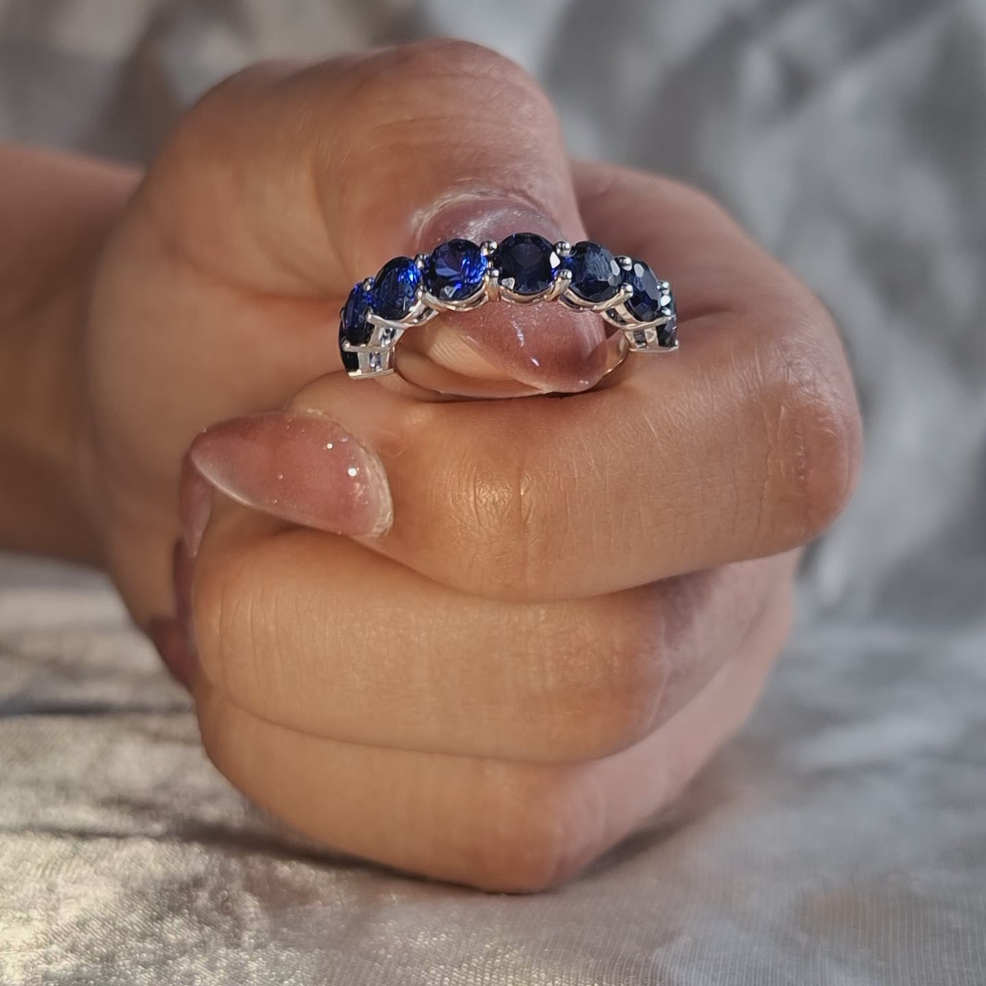 Blue Gemstone Eternity Band Deep Elegant Gemstone Ring Blue Band