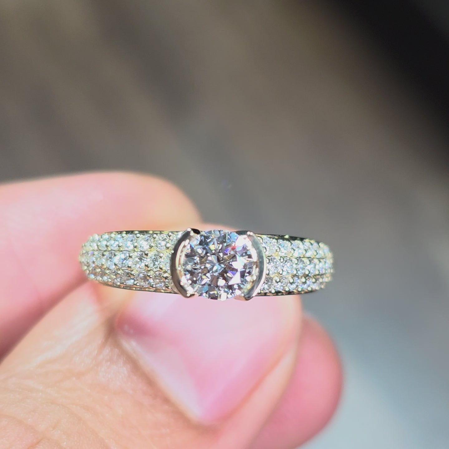 Round Cut Lab Grown Diamond Engagement Ring Pave Diamond Solitaire Ring Modern Bridal Ring Promise Ring Proposal for Her Handmade jewelry