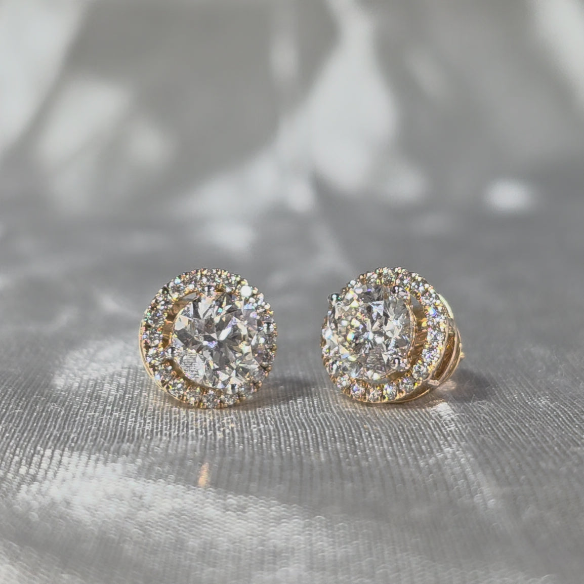 Round Lab Grown Diamond Halo Stud Earrings Gold Diamond Earrings Brilliant Cut Elegant Bridal Wedding Handmade Jewelry Luxury Gift for Her