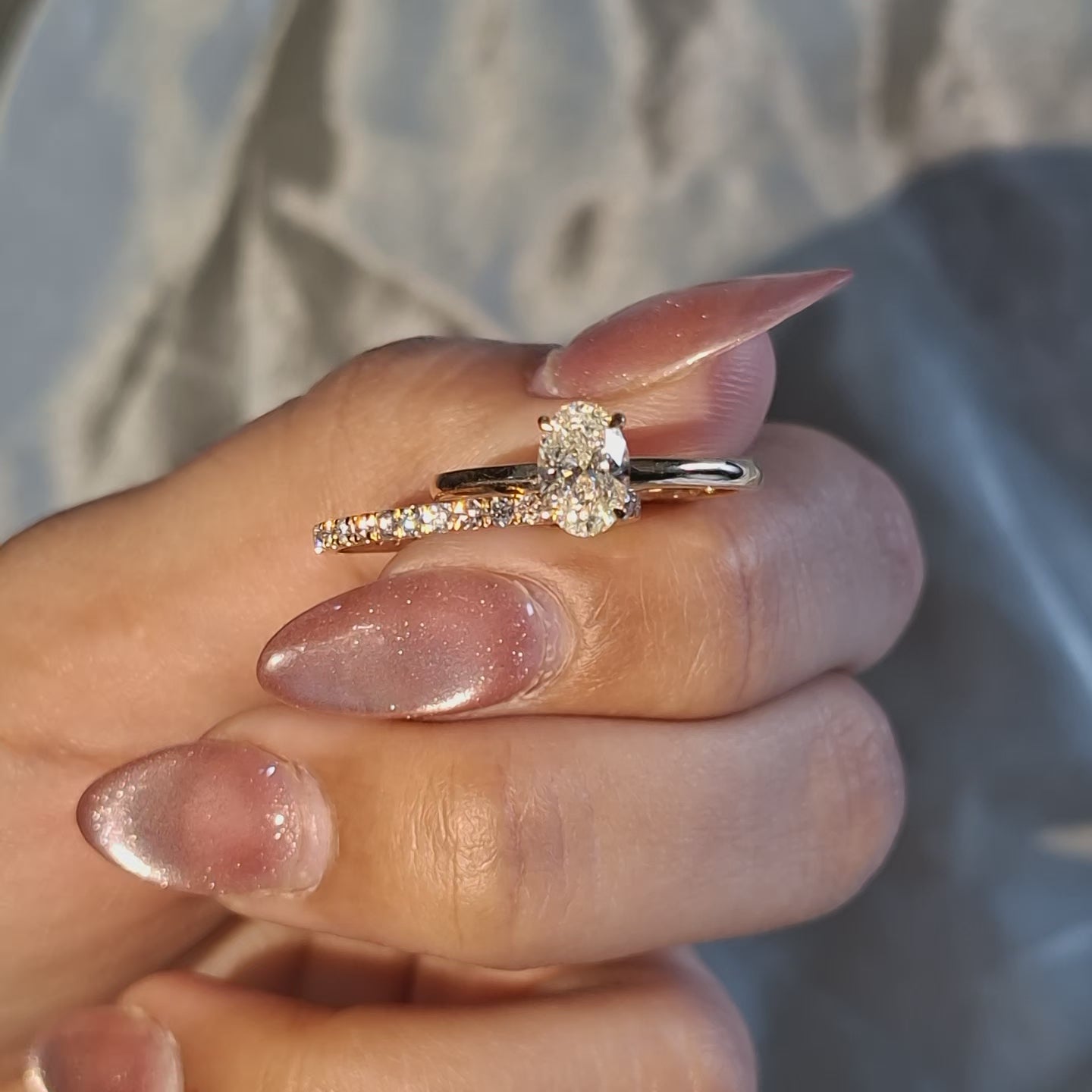 Oval Lab Grown Diamond Solitaire Engagement Ring Diamond Band Bridal Ring Set
