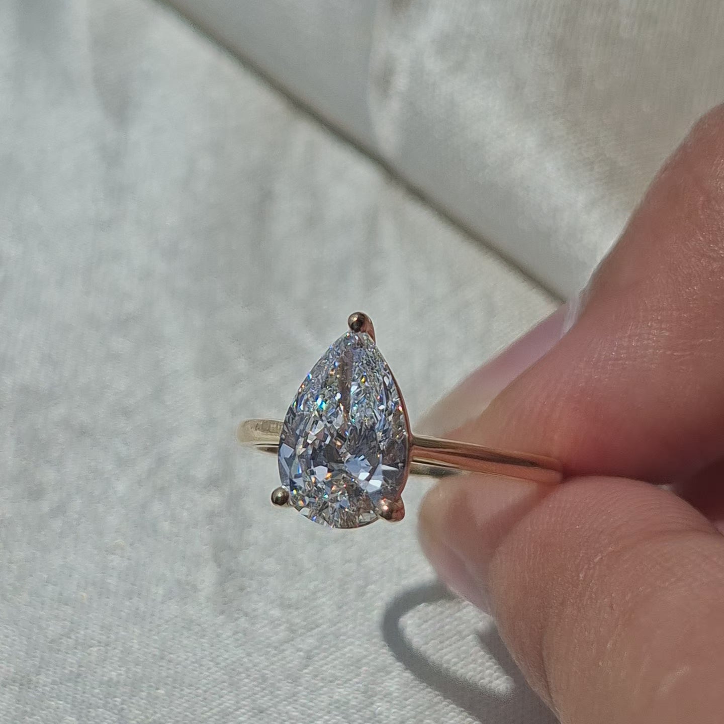 2 Carat Pear Cut Lab Grown Diamond Solitaire Engagement Ring Teardrop Promise Minimalist Proposal Ring