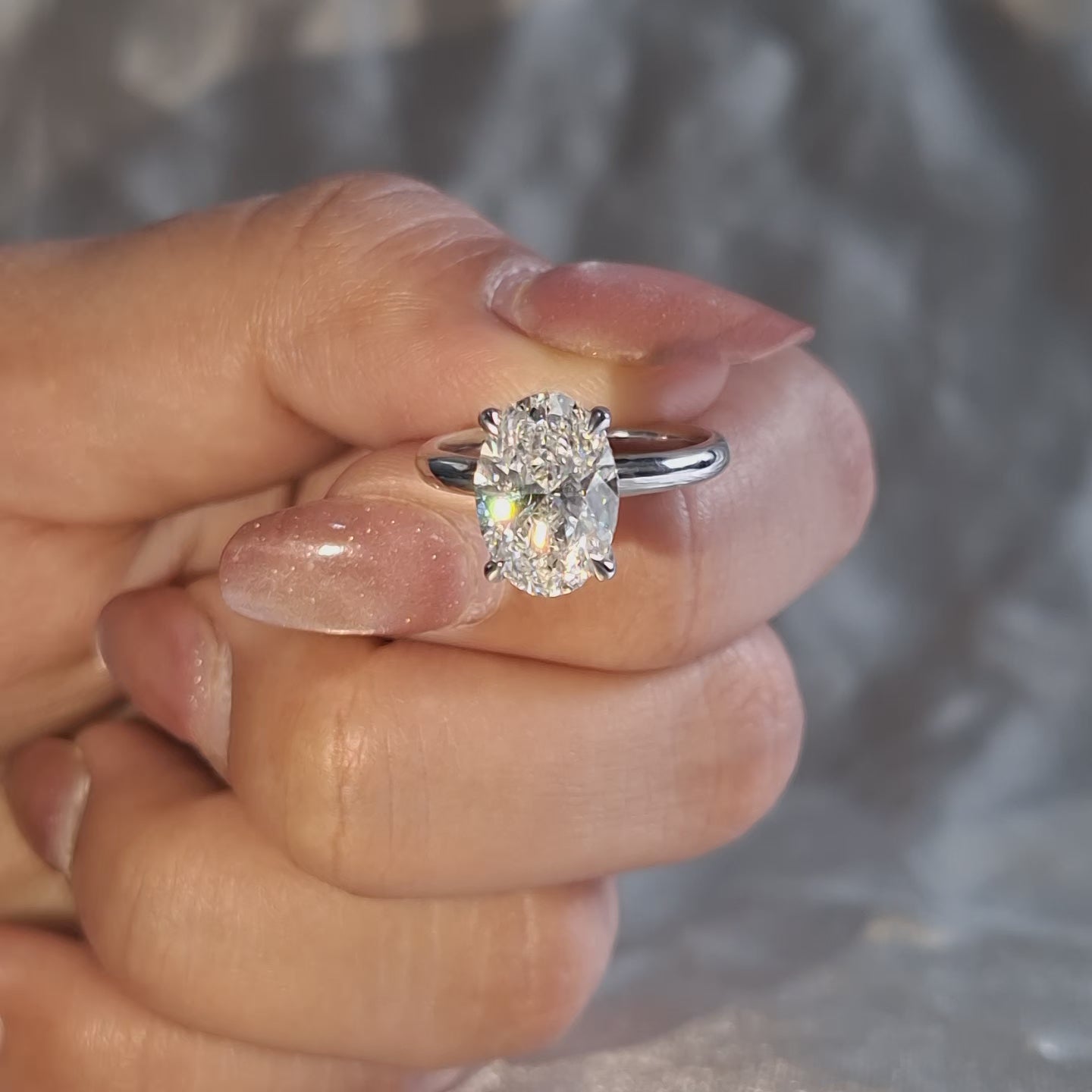 Oval Cut Lab Grown Diamond Engagement Ring Solitaire Classic Bridal Jewelry